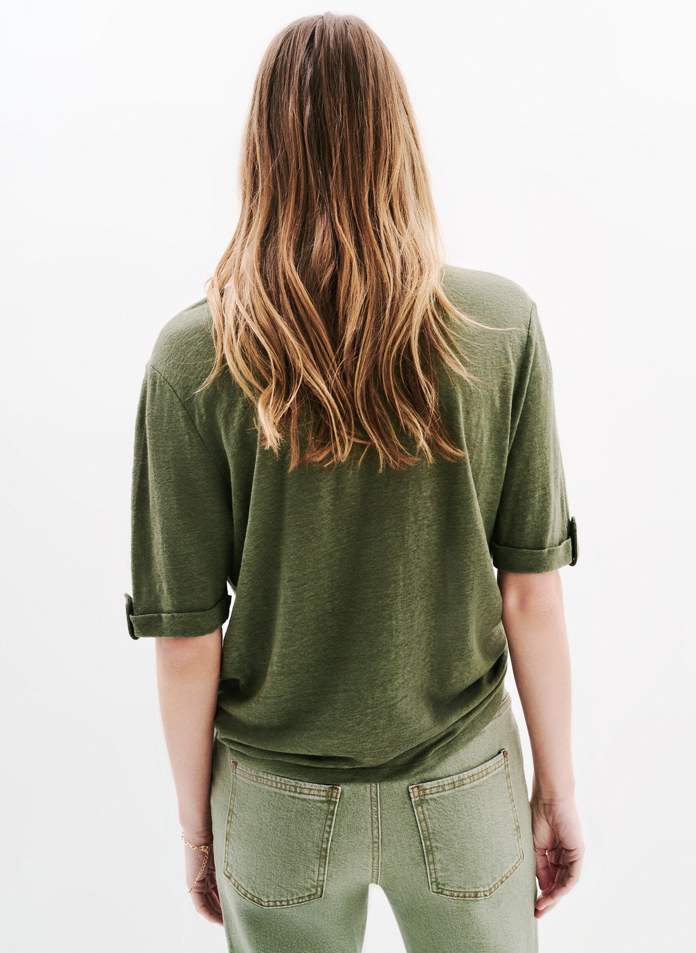 Straight linen shirt CAROLL Green