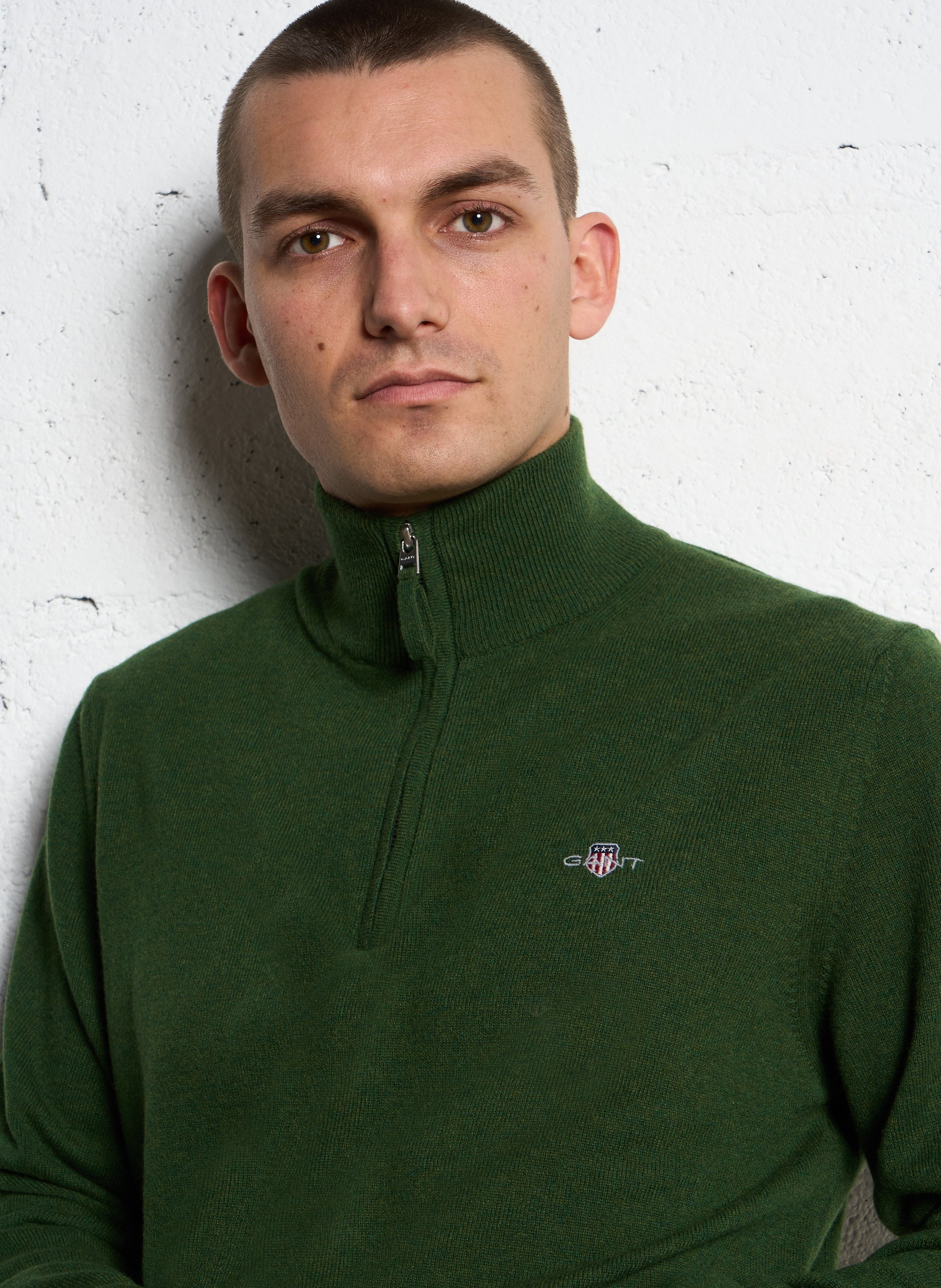 High-neck wool sweater with zip GANT Green
