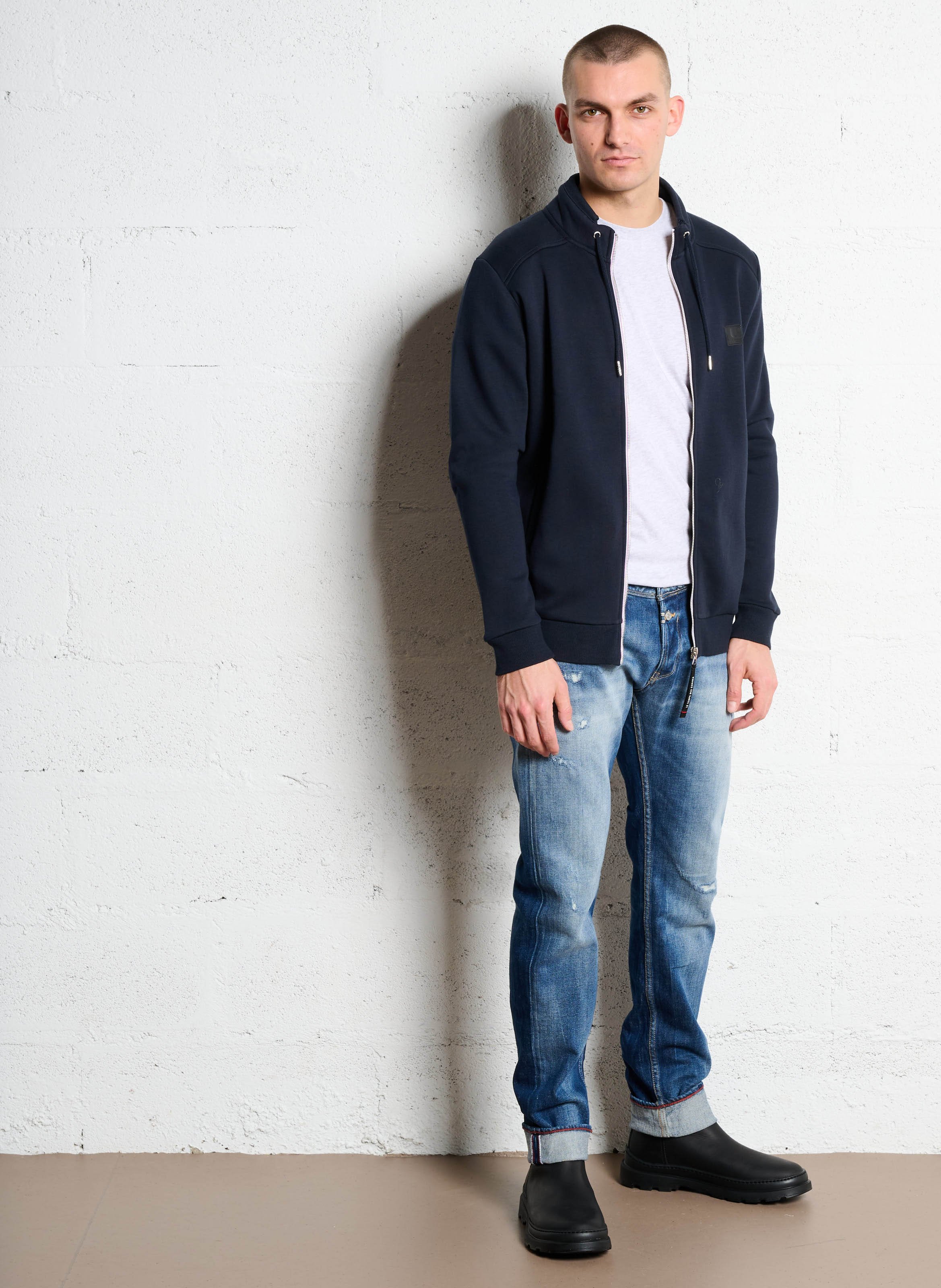 Cotton-blend sweater with zip-up neck LE TEMPS DES CERISES Blue