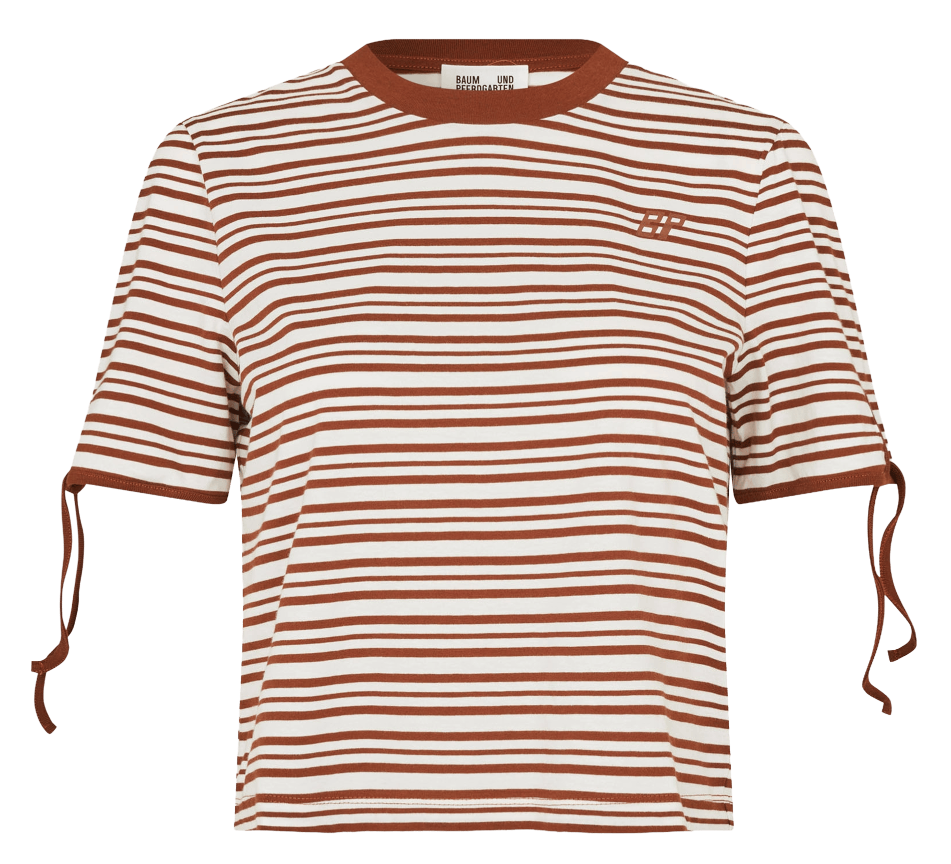 Straight round neck striped organic cotton T-shirt BAUM UND PFERDGARTEN Brown