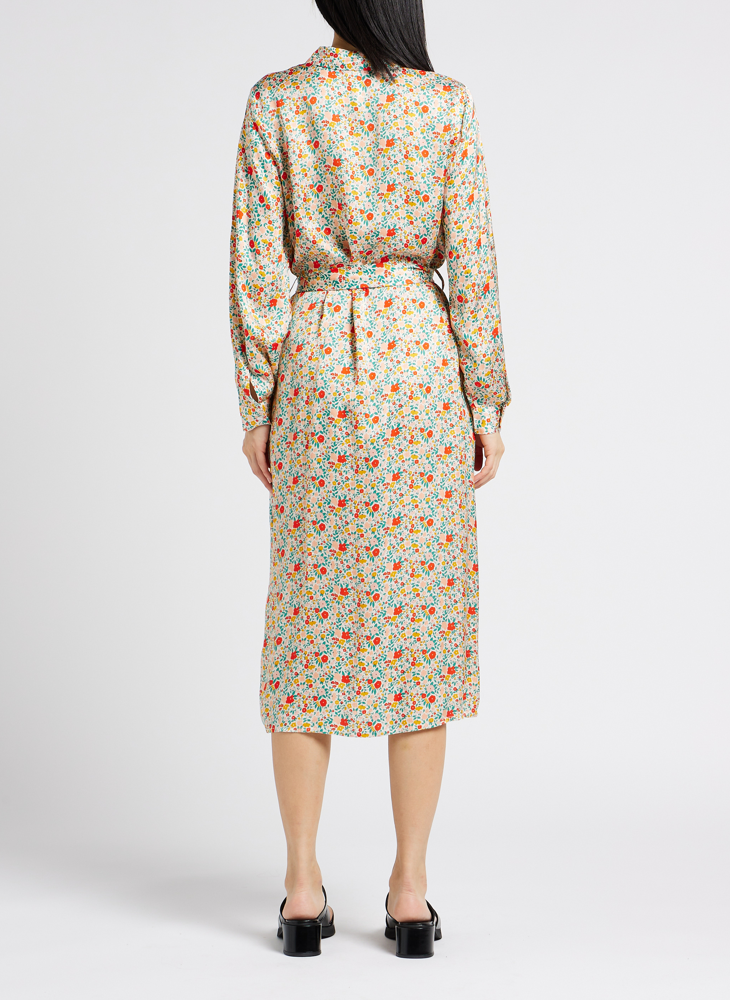 Maxikleid mit klassischem Kragen und Blumenprint OBJECT Beige