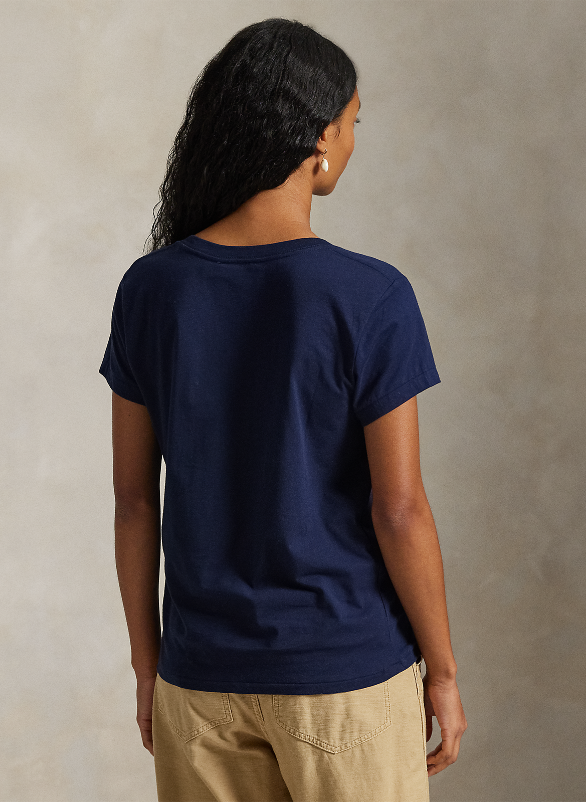 Katoenen T-shirt met V-hals en borduursel POLO RALPH LAUREN Blauw