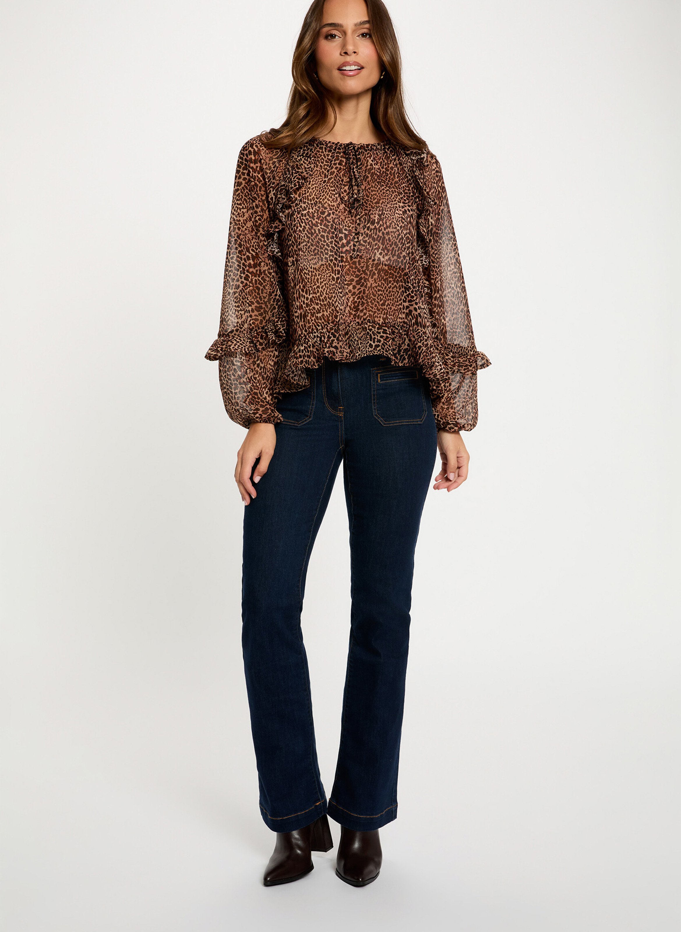 Flowy Leopard Print Ruffle Blouse MORGAN Multicolored