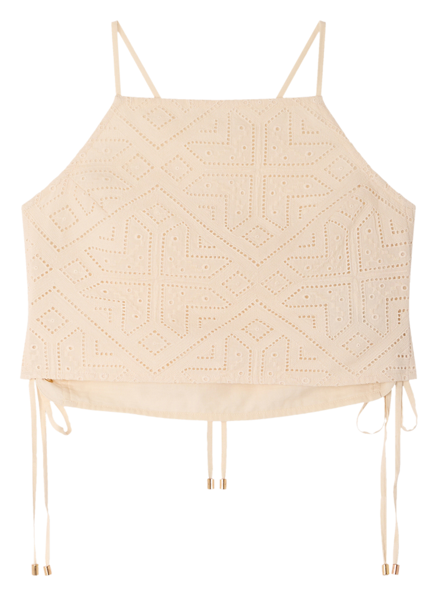 Top droit col carré en coton brodé SESSUN Beige