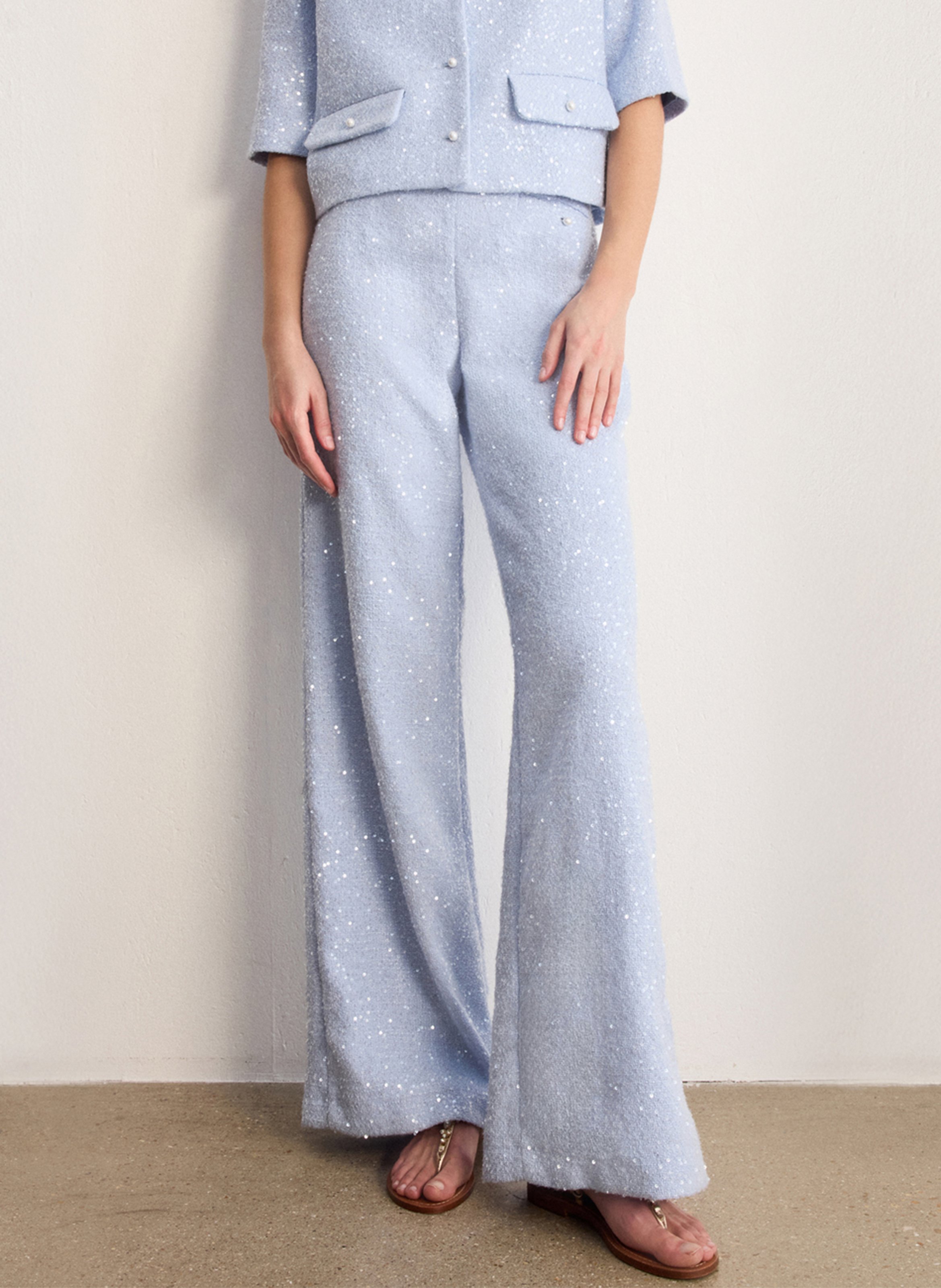 <p>Pantalon met hoge taille en tweed</p> PABLO Blauw