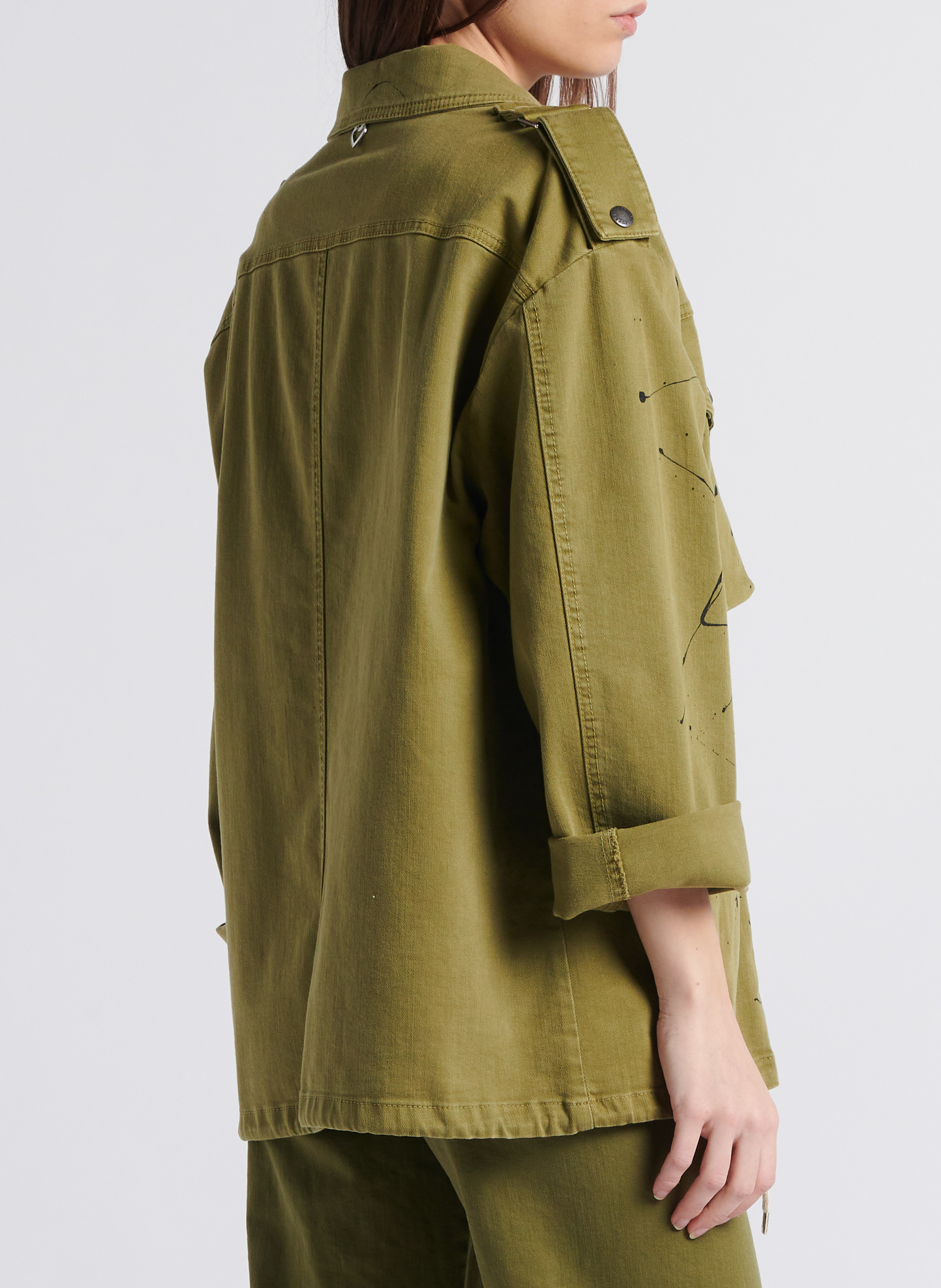 Veste droite col classique à imprimé tâches de peinture PLEASE Kaki