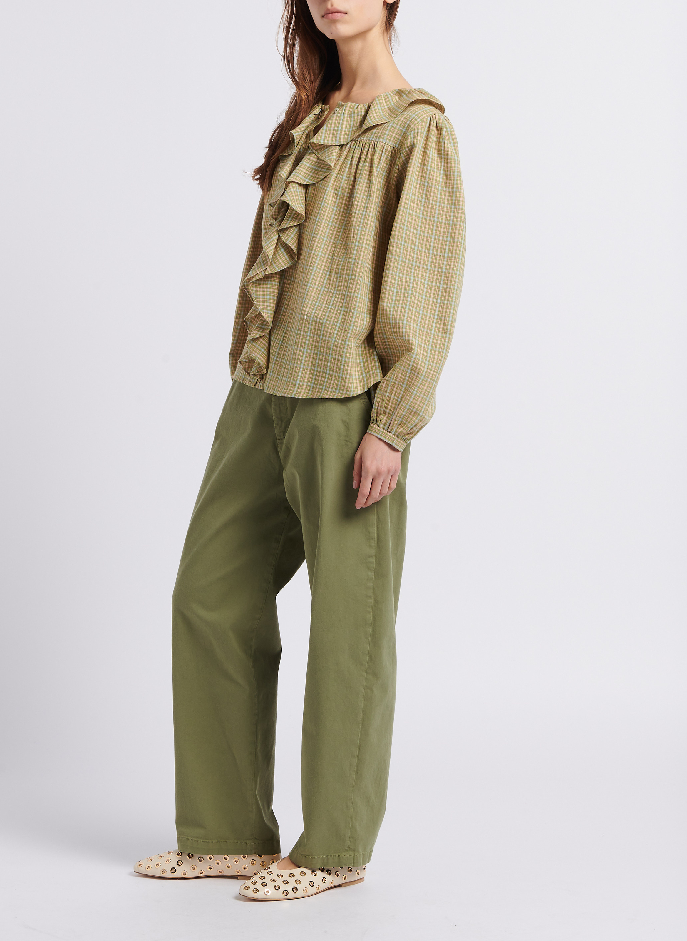 Geruite, katoenen top met ronde hals BELLEPIECE Groen