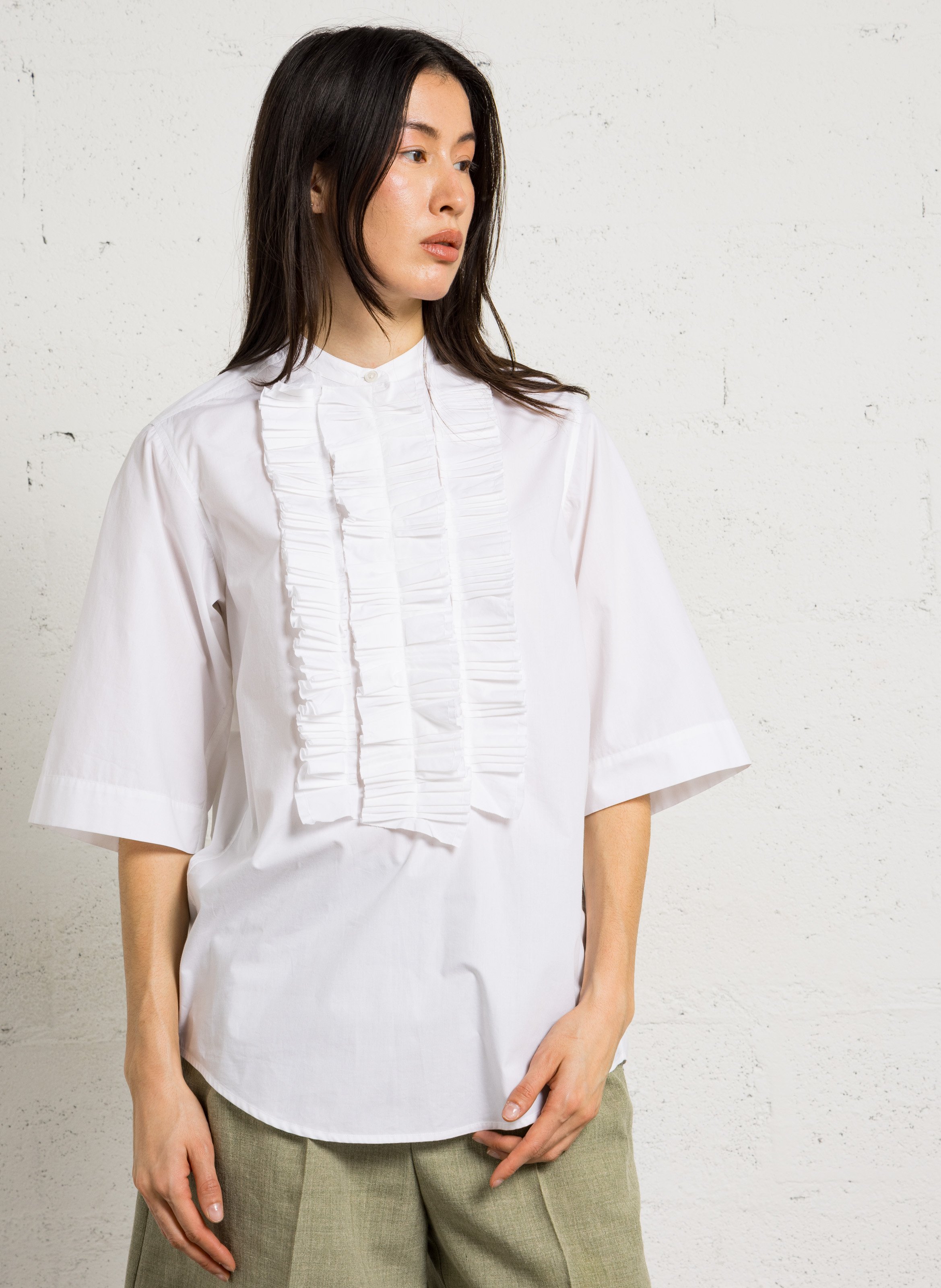 Round neck frilled blouse LAURENCE BRAS White