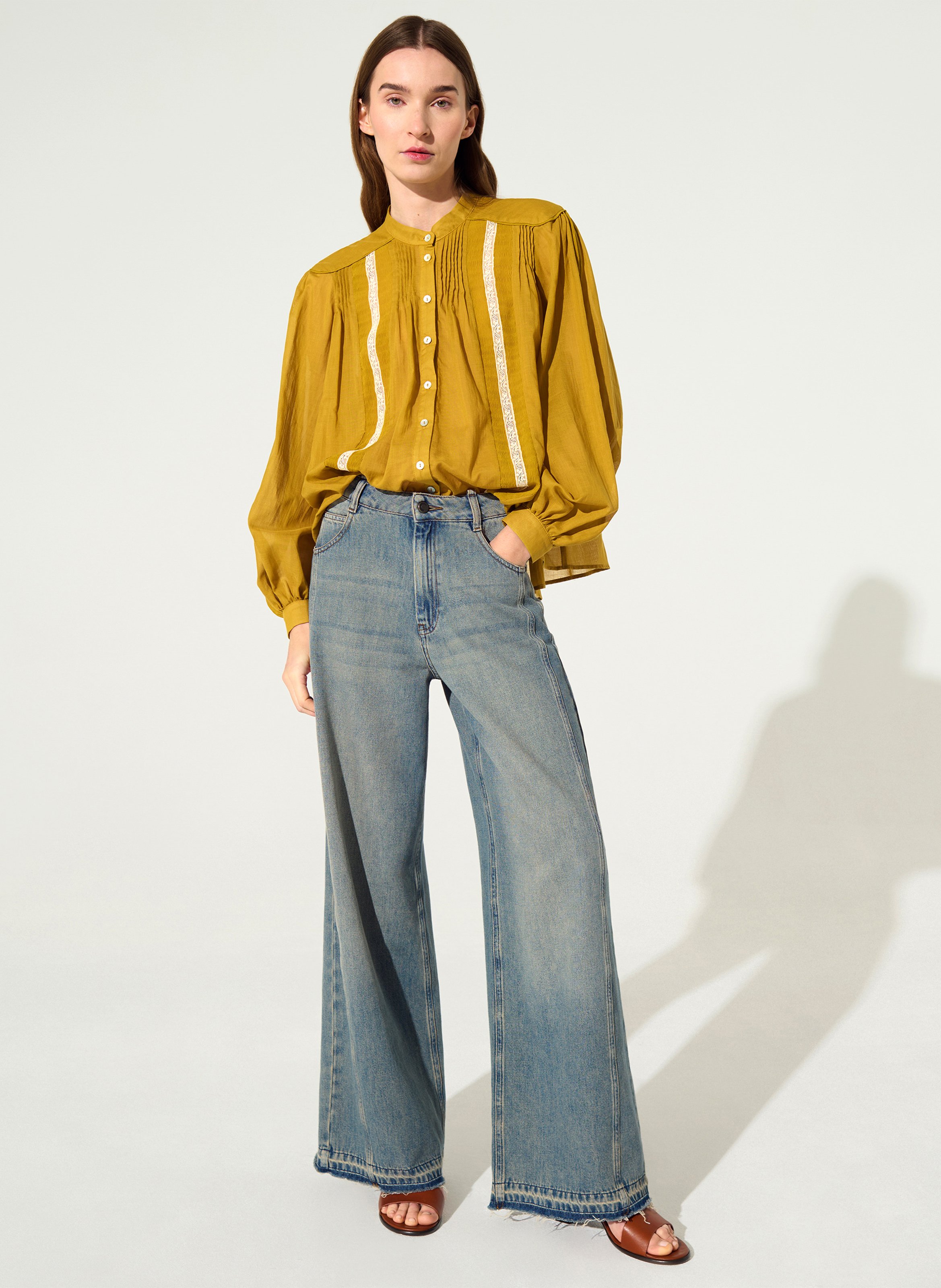 Round-neck cotton blouse COTELAC Yellow