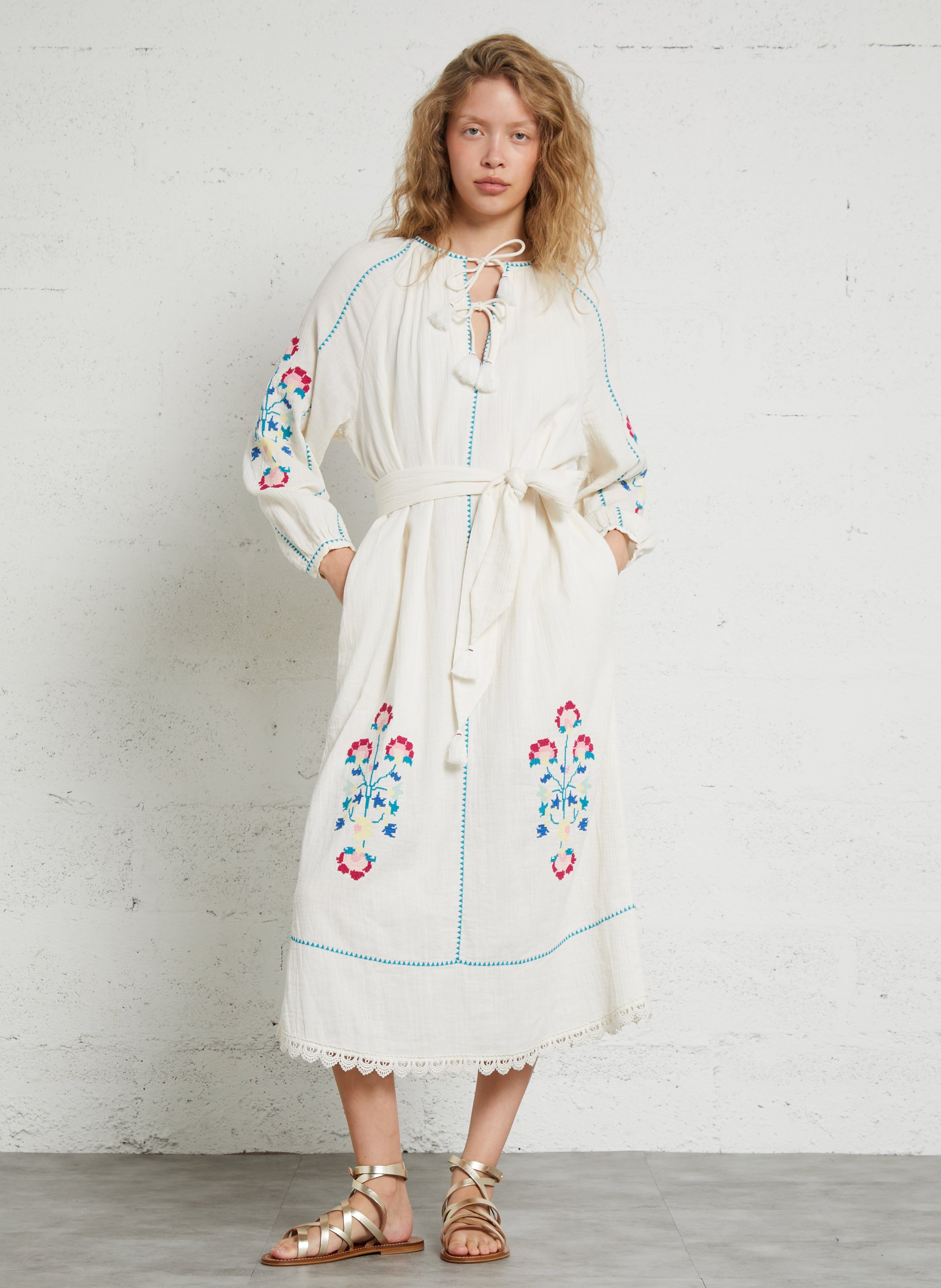 Embroidered organic cotton midi dress LOUISE MISHA White