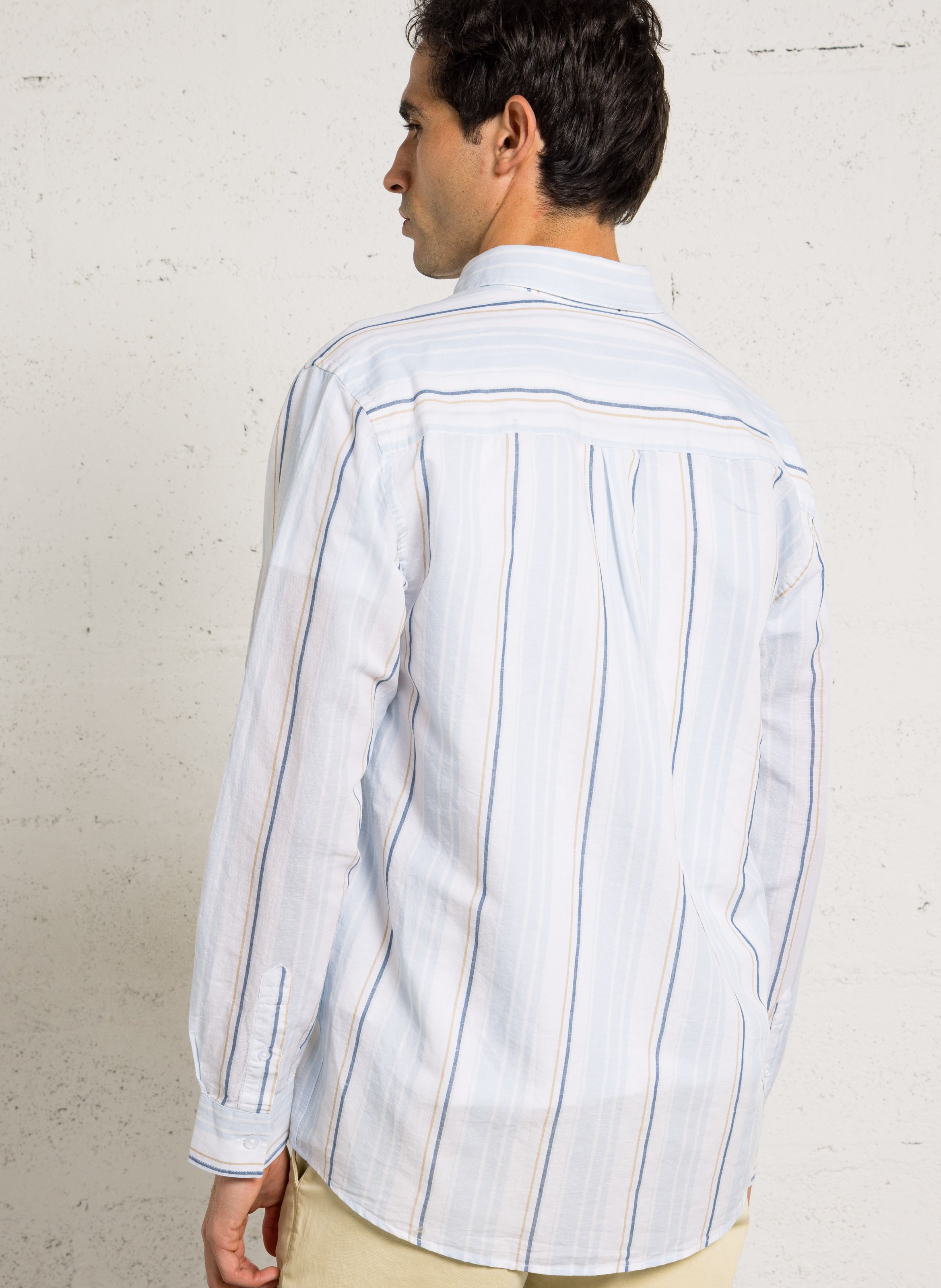 Oversized classic collar shirt in striped cotton and linen blend ARMOR LUX White