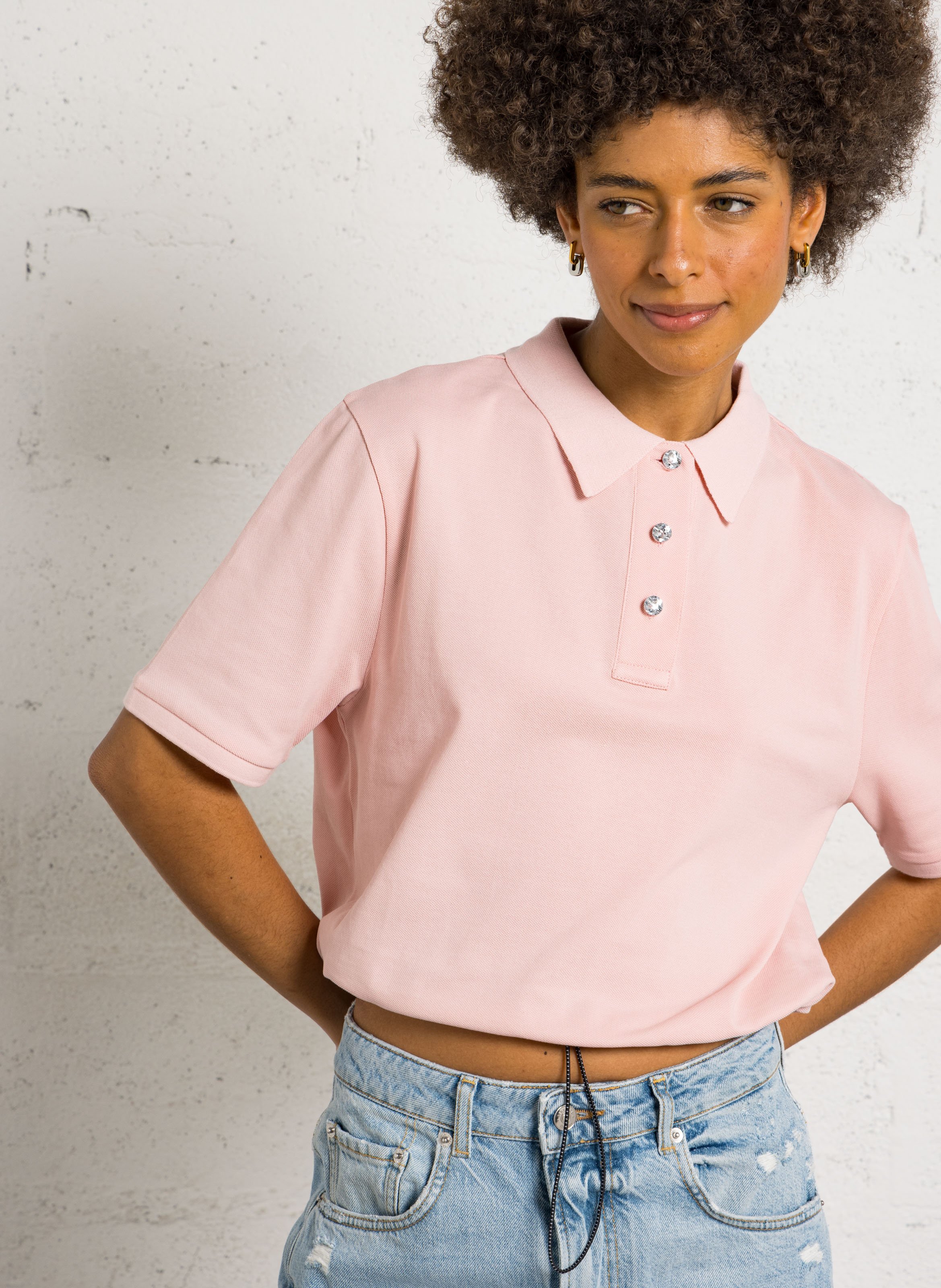 Baumwoll-Top mit Polokragen BERENICE Rosa