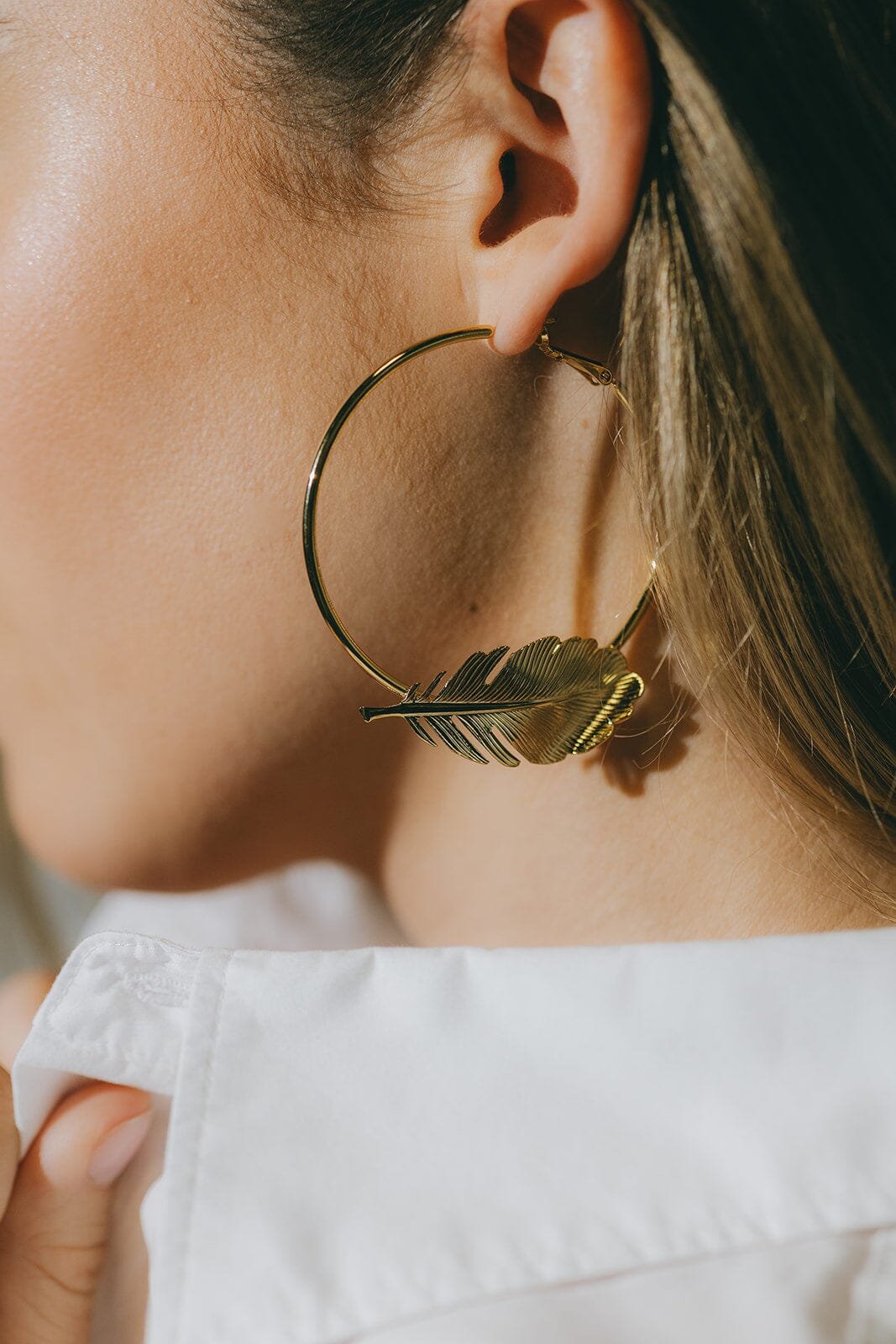 Silver-plated leaf hoop earrings Golden