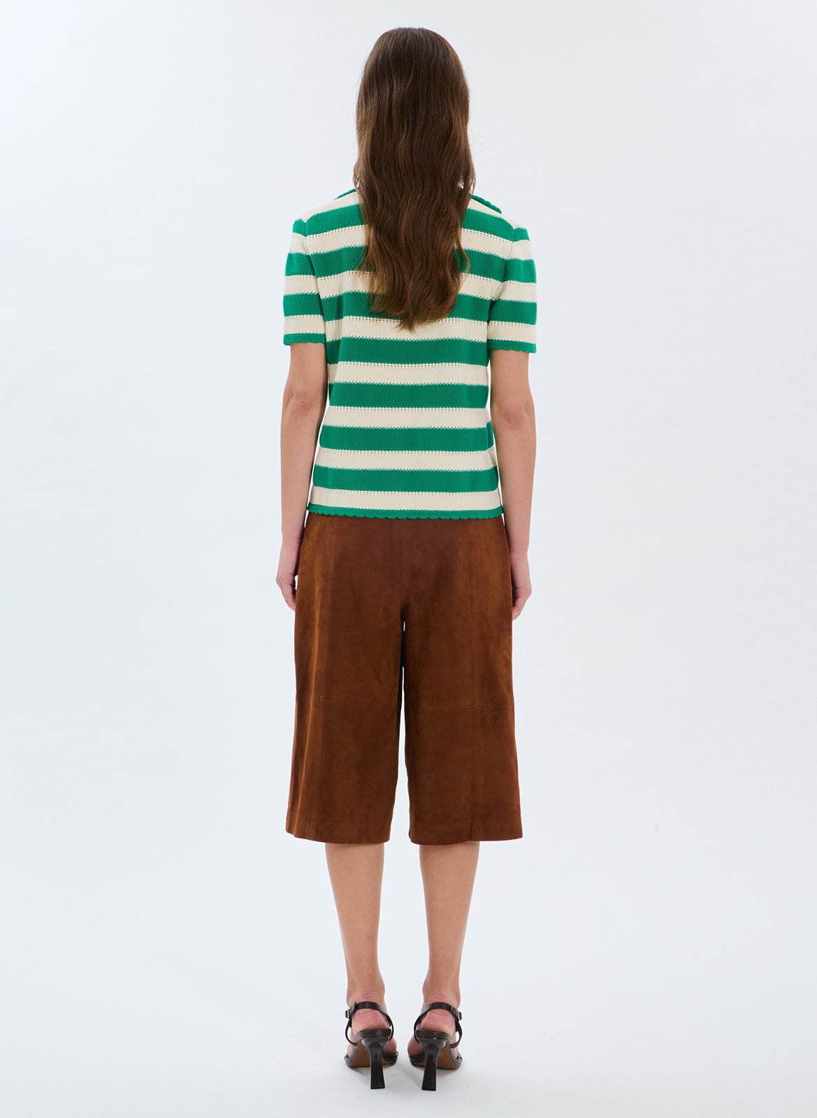 Striped short-sleeve polo neck sweater ZAPA Green