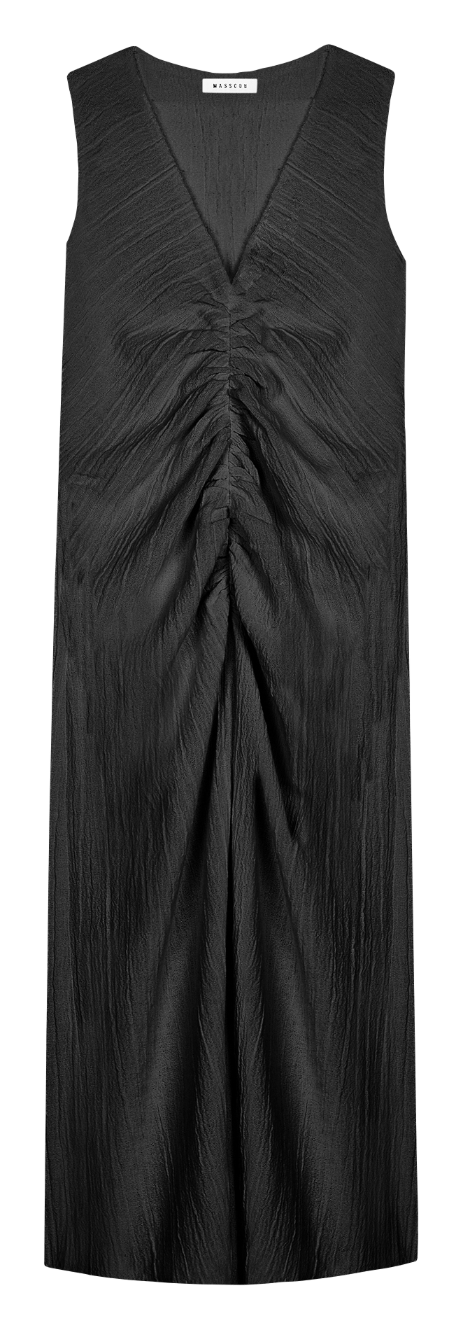 Vestido largo fruncido con cuello de pico MASSCOB Negro