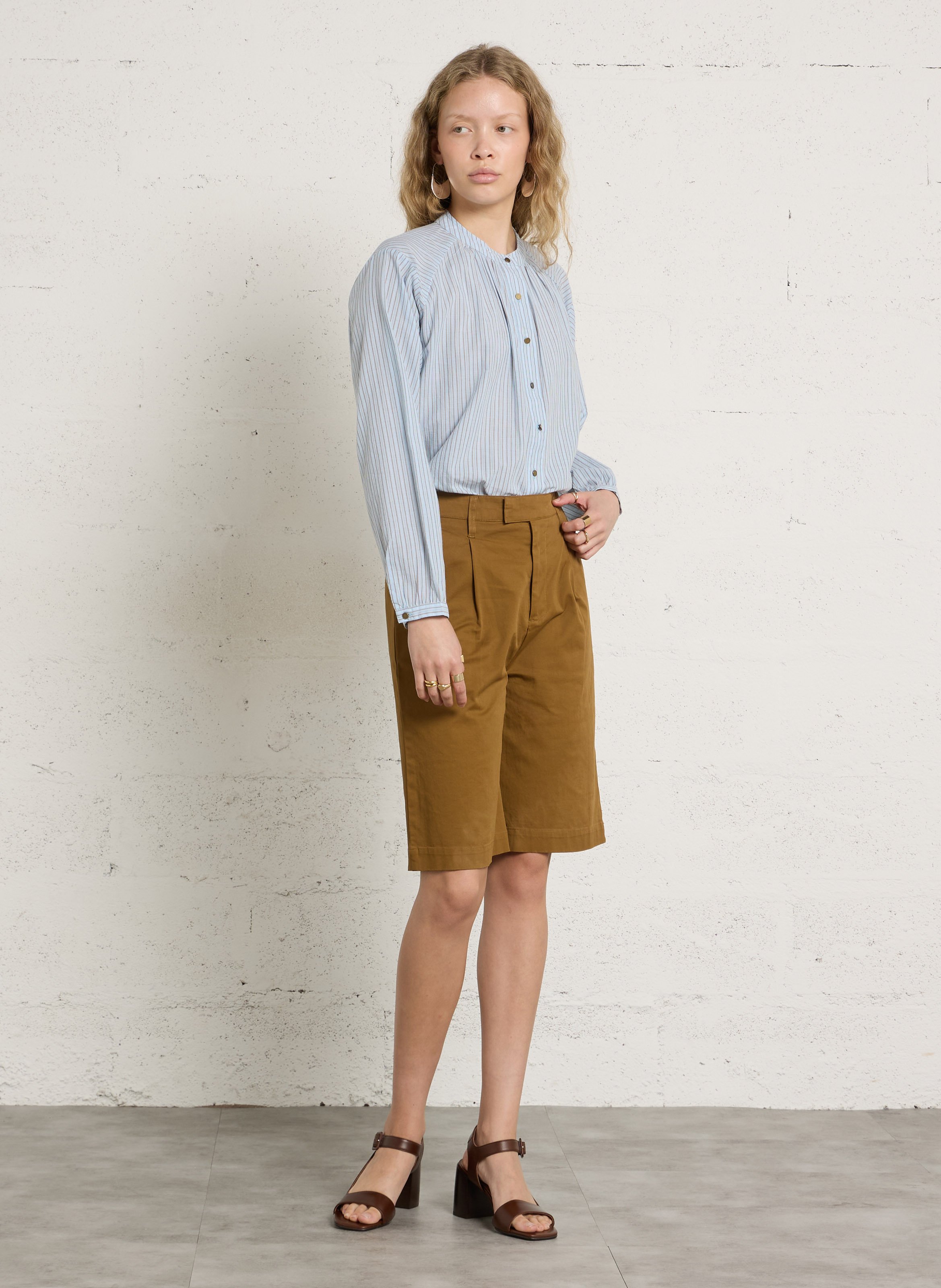 Chemise col rond en coton bio LEON & HARPER Bleu