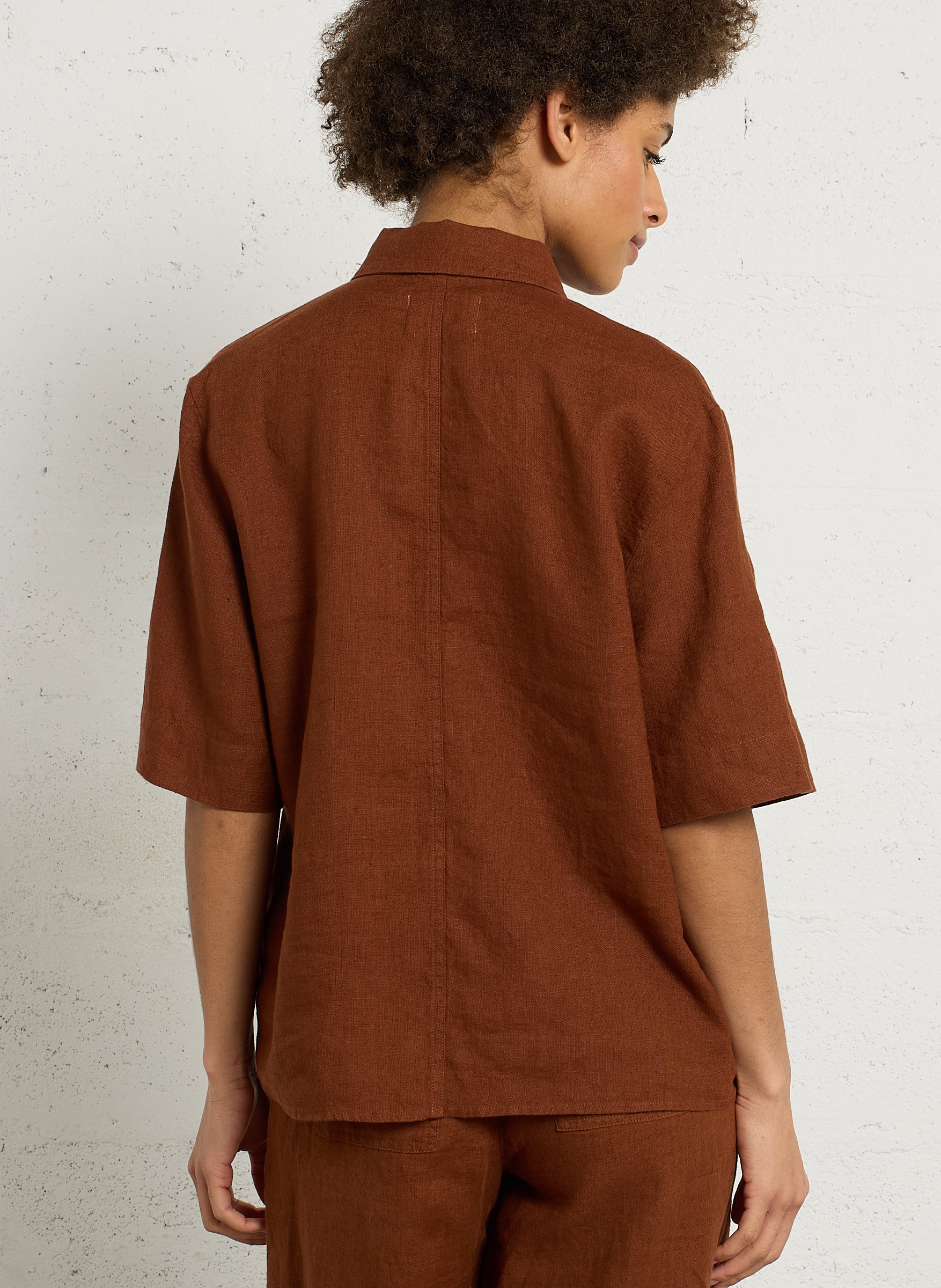 Straight-fit, linnen overhemd DES PETITS HAUTS Bruin