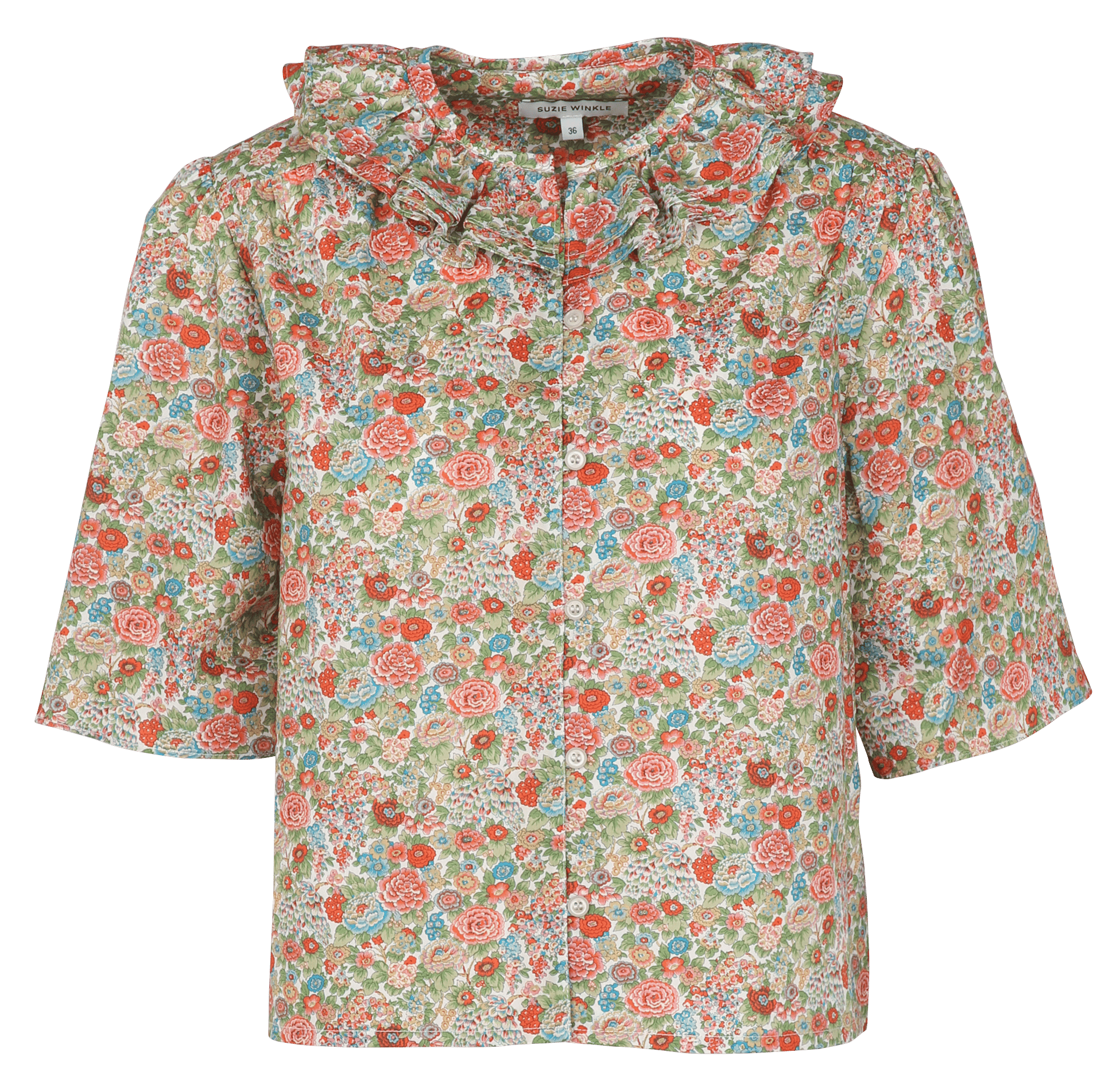 Oversized round neck printed cotton top SUZIE WINKLE Green