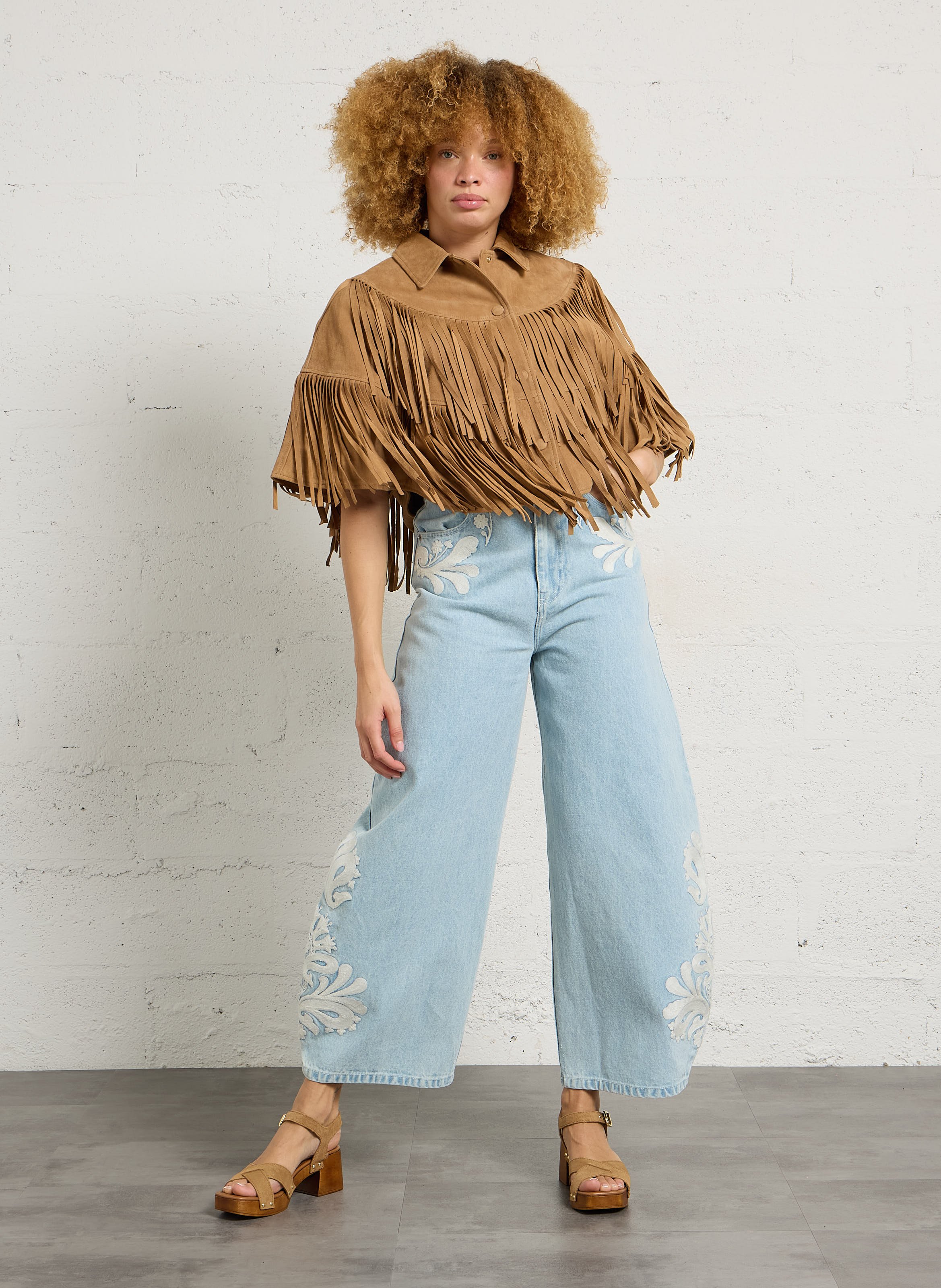 Veste col classique en cuir BERENICE Marron