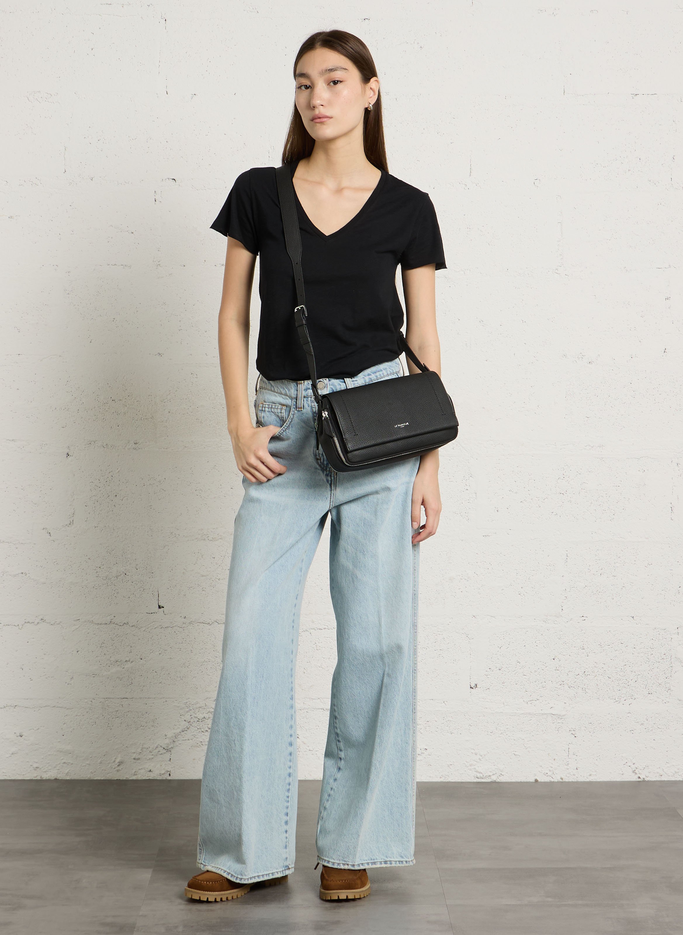 Leren schoudertas Zwart