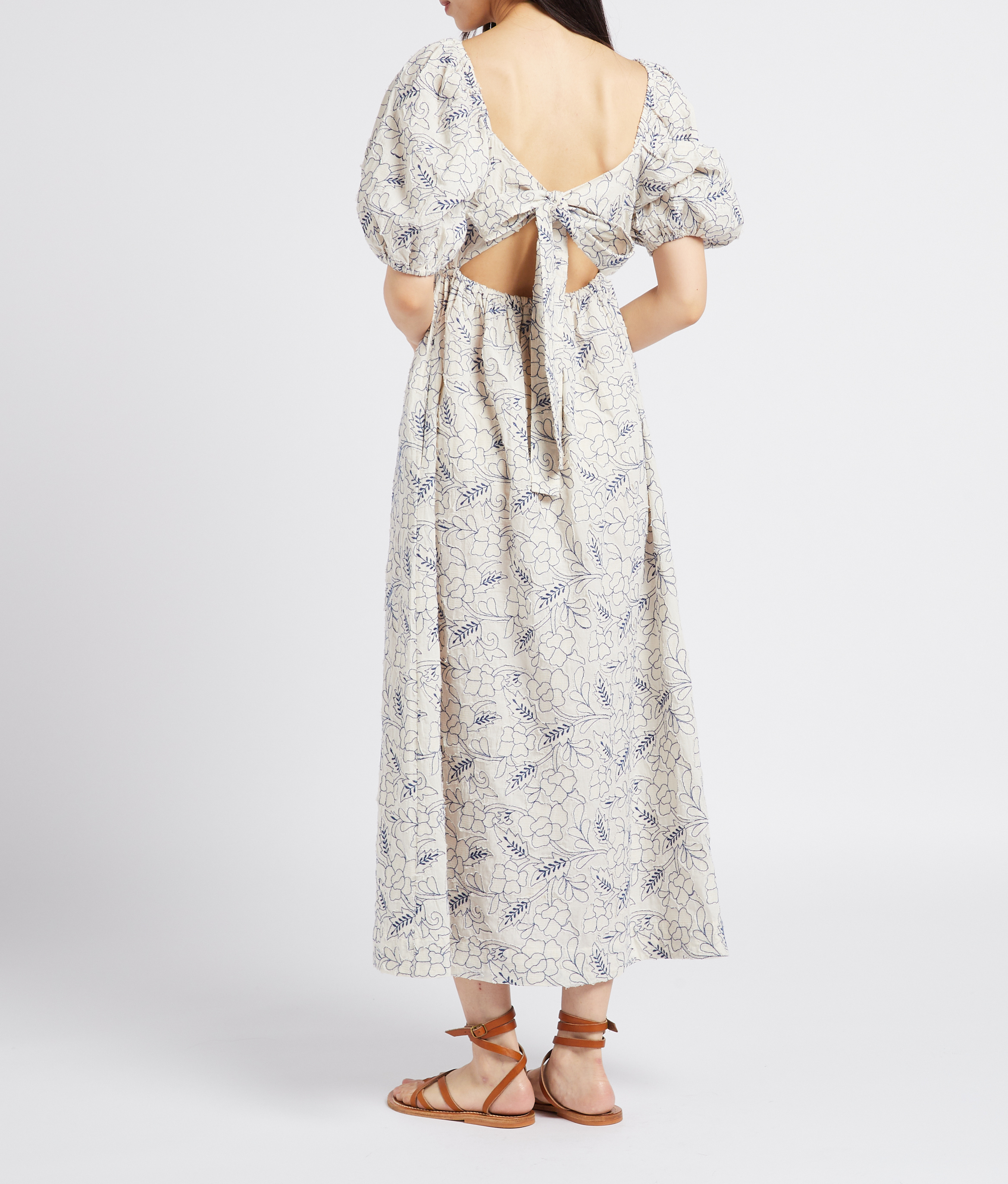 Lange, katoenen jurk met V-hals en borduursel PAUL AND JOE Wit