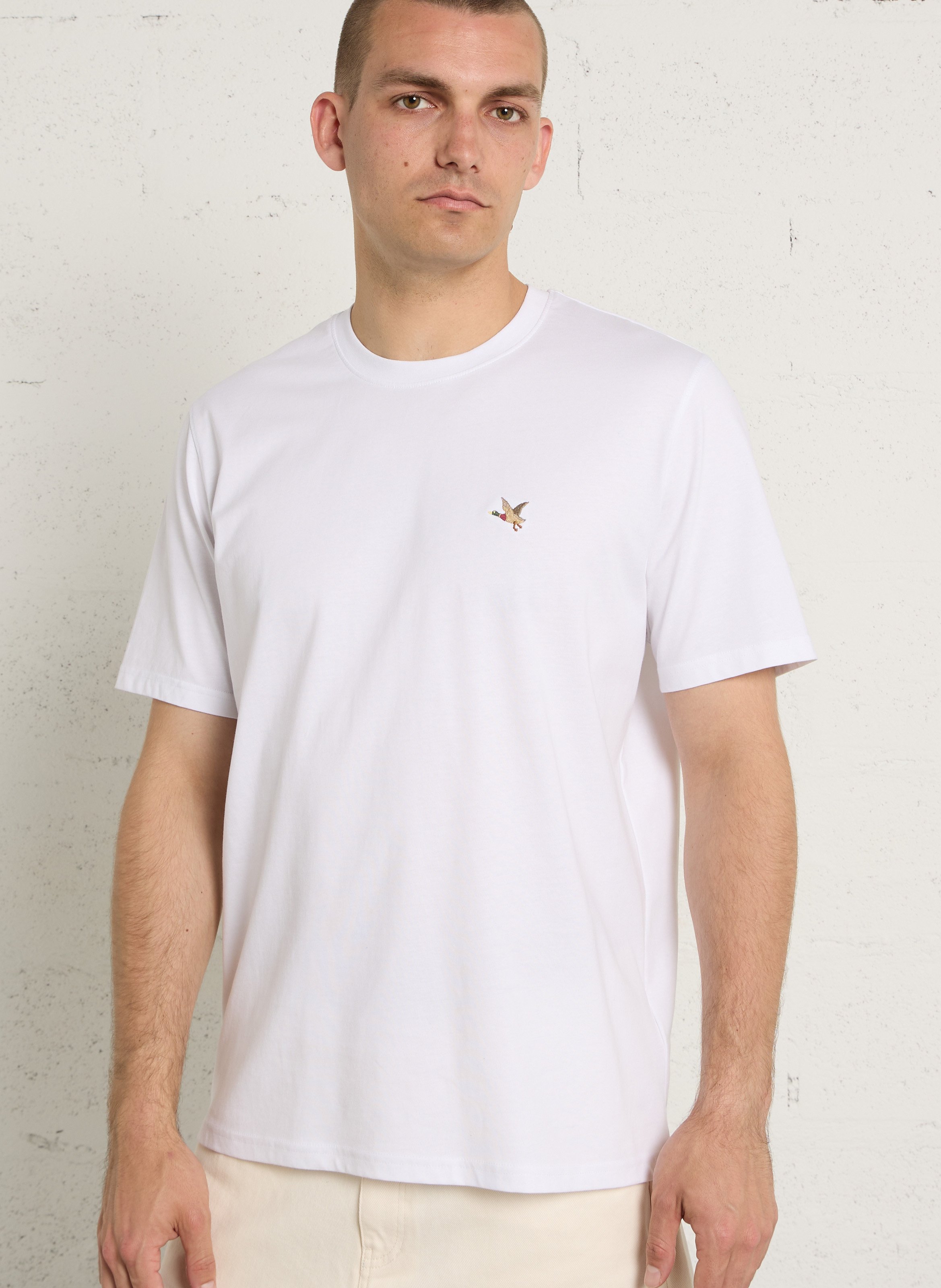 Tee-shirt droit col rond uni à logo brodé CHEVIGNON Blanc