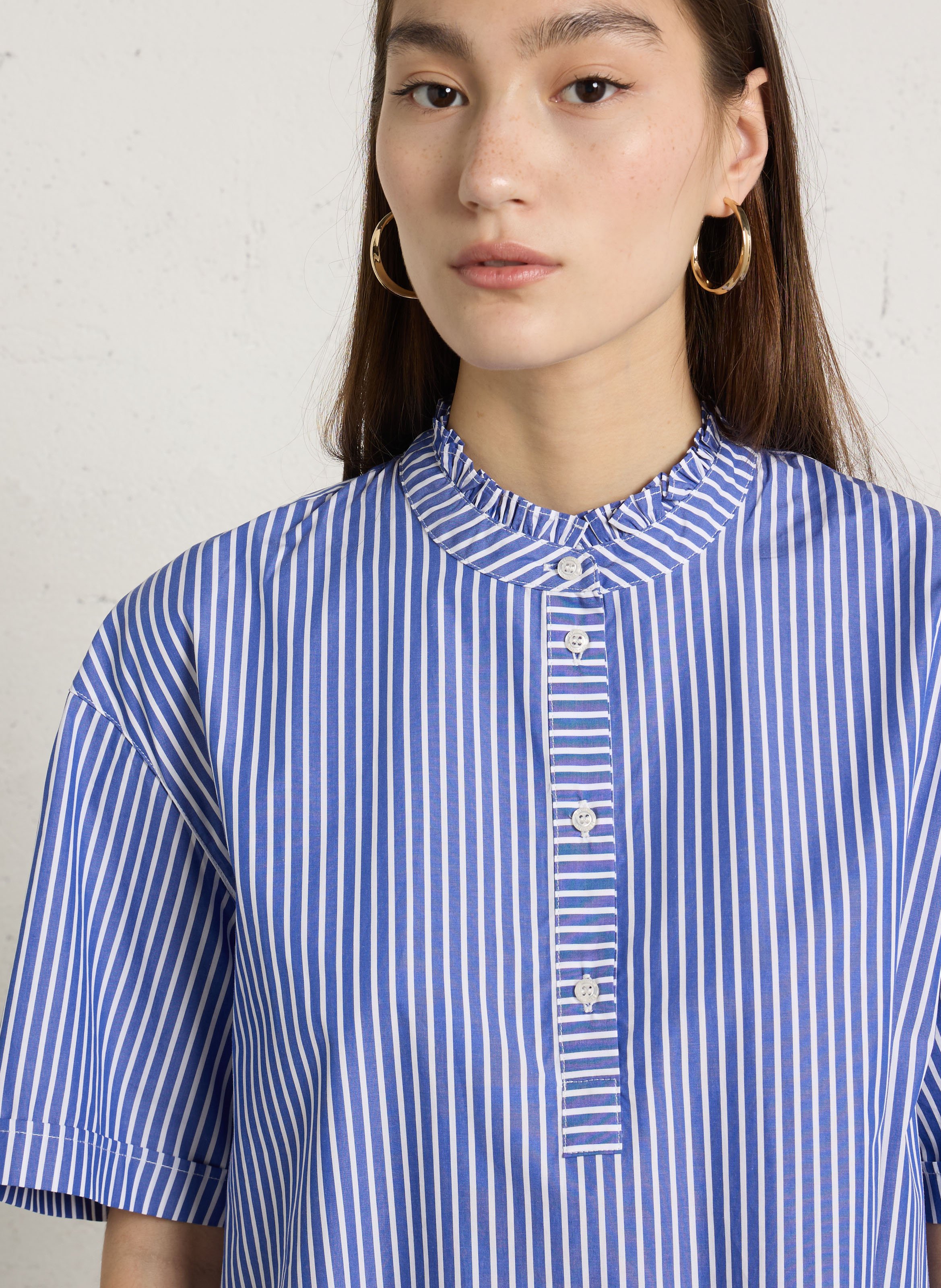Blouse met strepen en Victoriaanse kraag BENSIMON Blauw