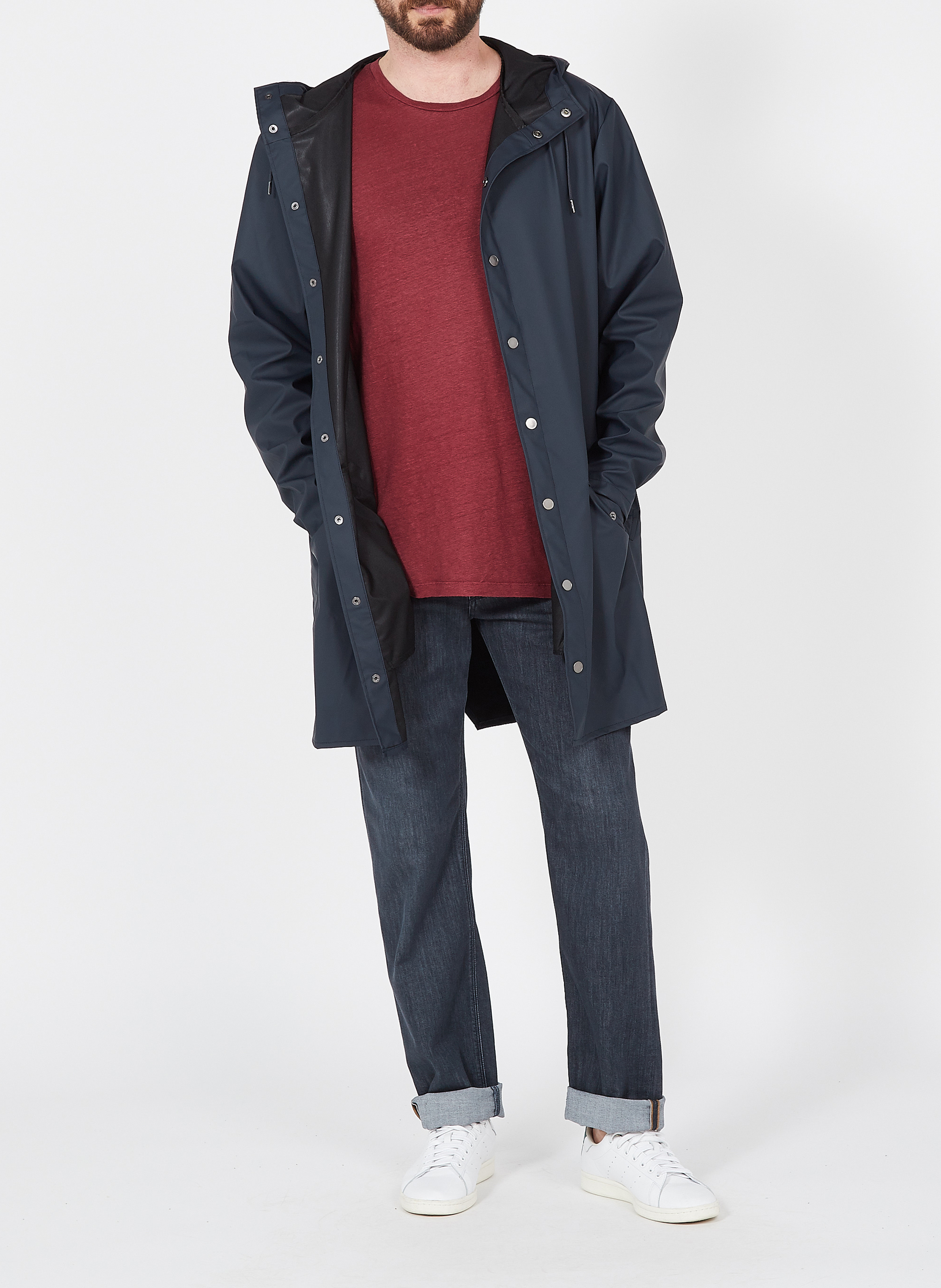 Lange, wasserabweisende Windjacke mit Kapuze RAINS Blau