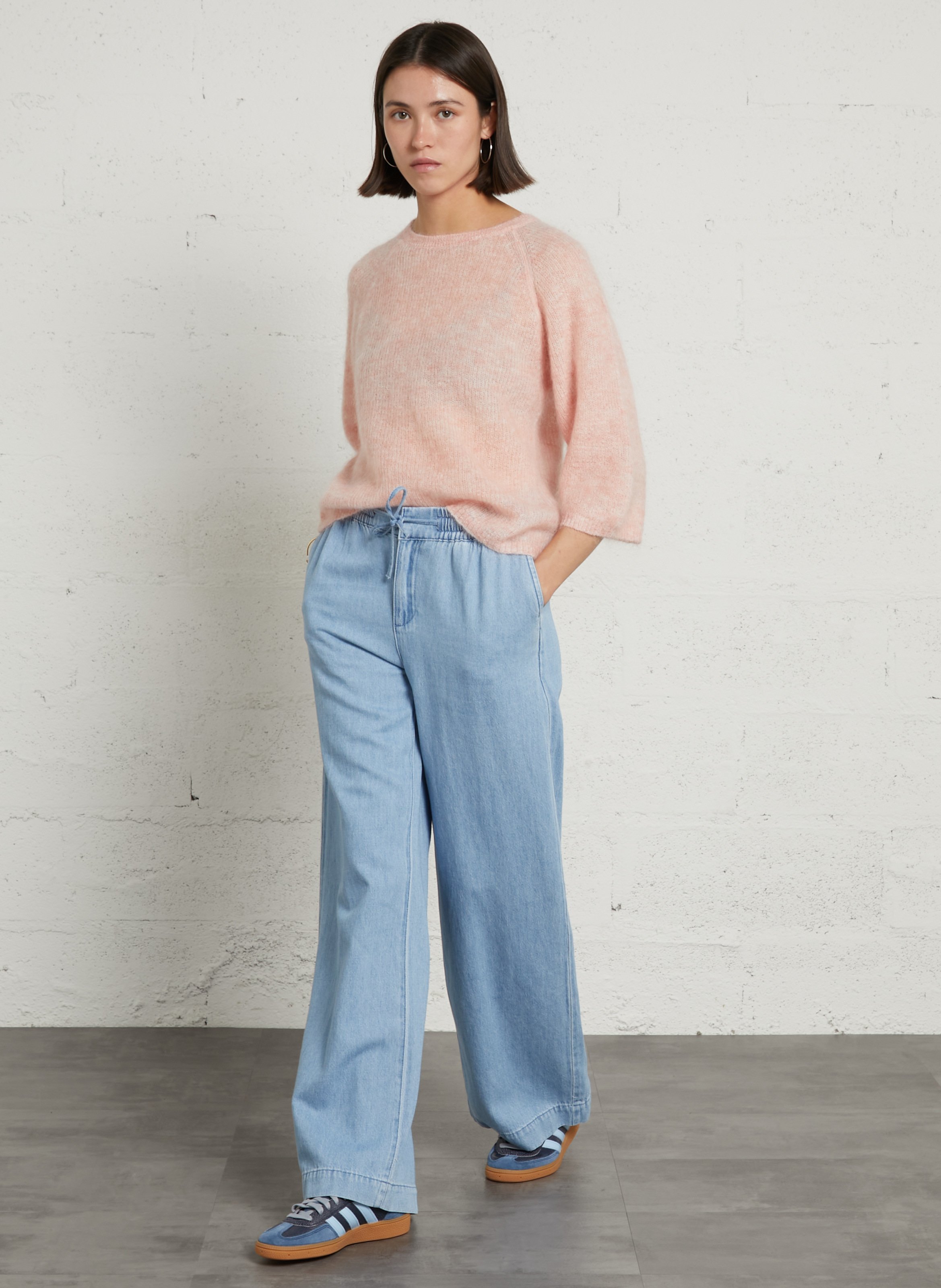 Rechte trui met ronde hals in gemengde mohair MAISON 123 Roze