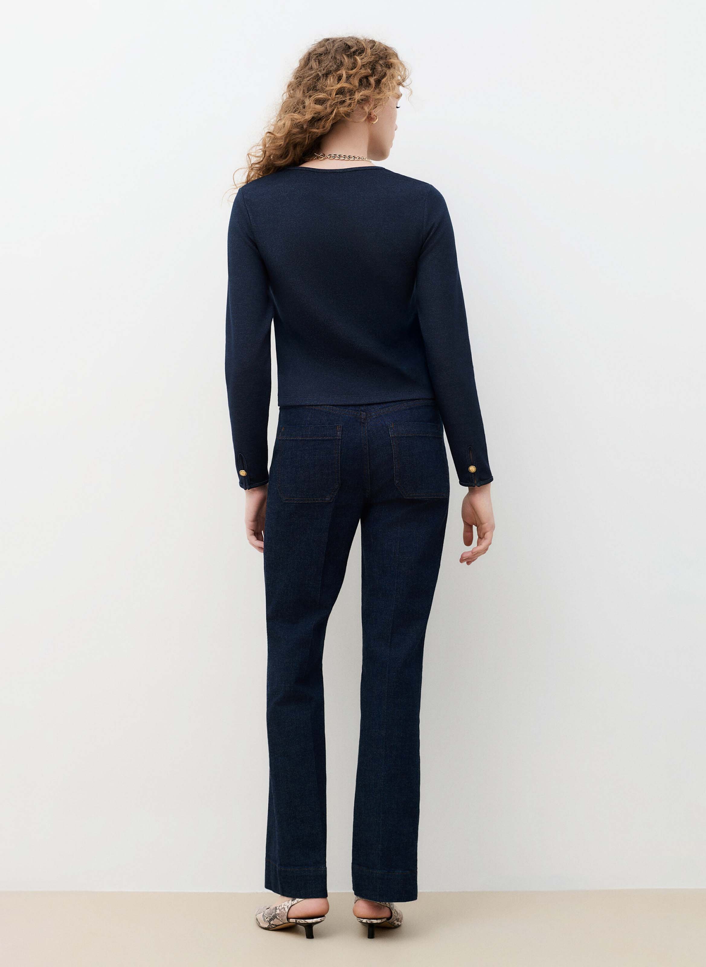 Gilet droit col rond en coton mélangé CAROLL Bleu