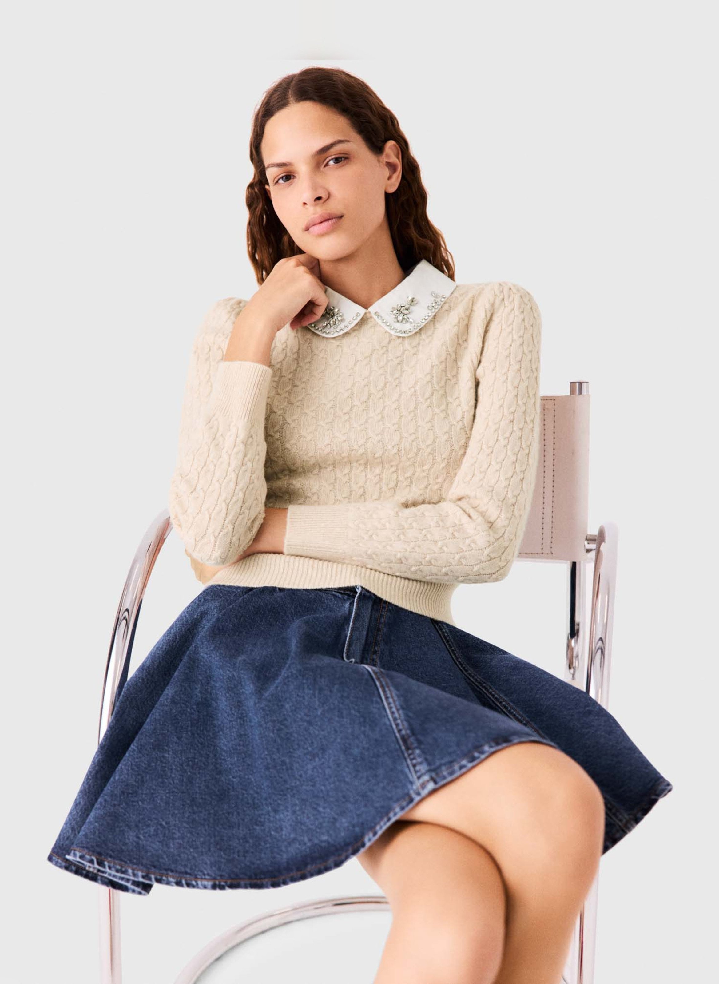 Pull col claudine en laine mélangée MAJE Beige