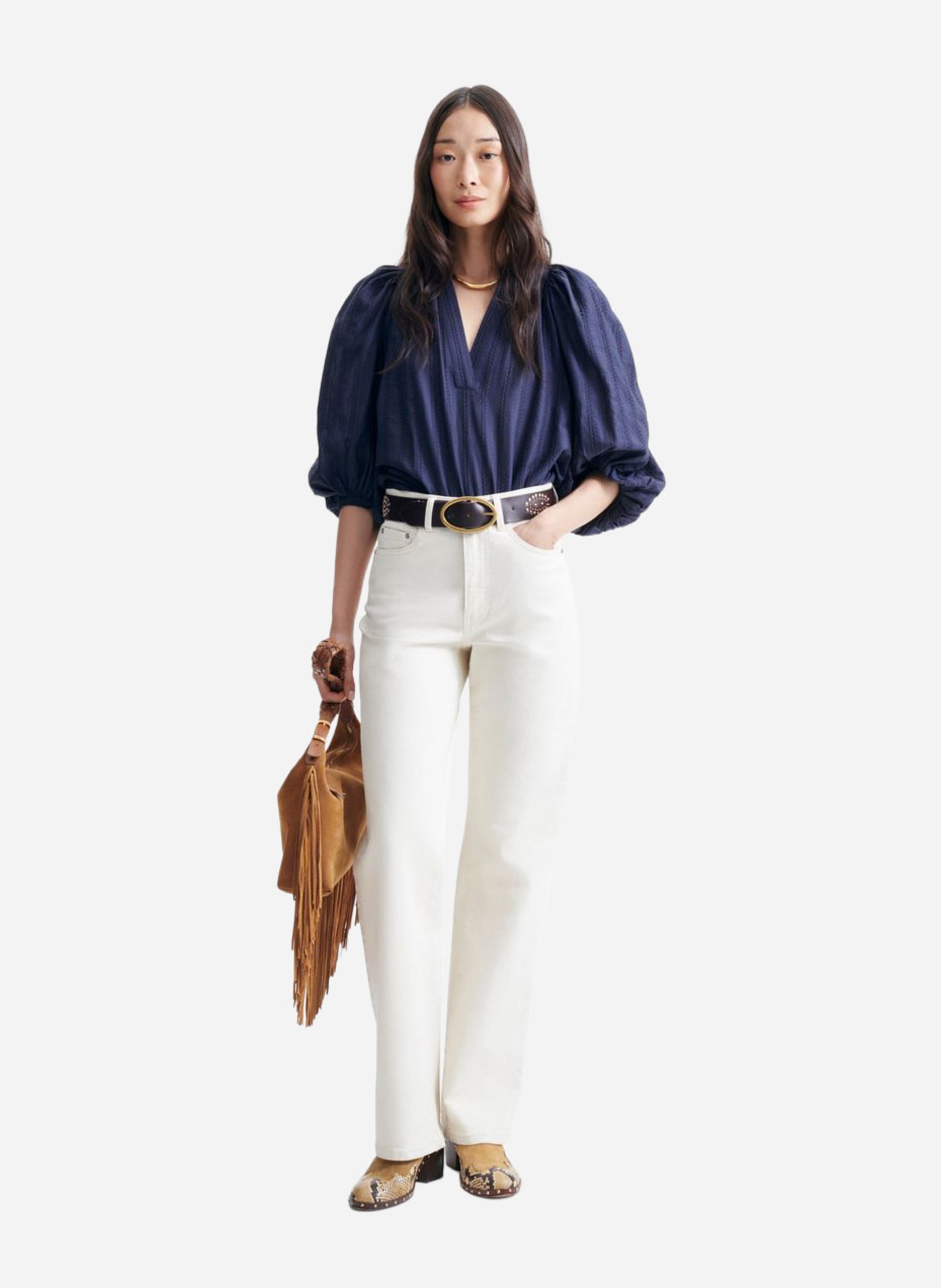 Katoenen blouse met V-hals VANESSA BRUNO Blauw