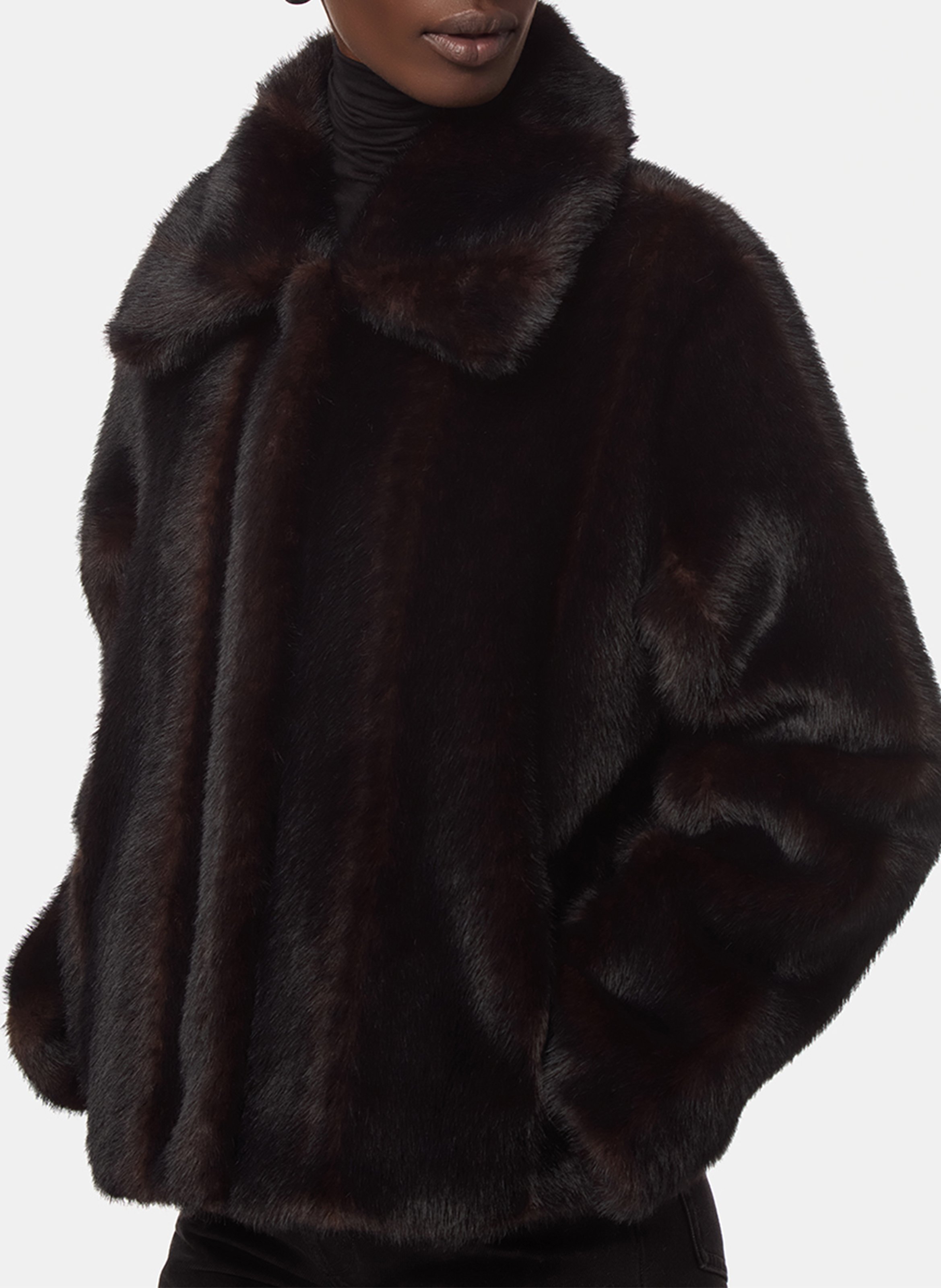 Jas met klassieke kraag met bontlook APPARIS Zwart