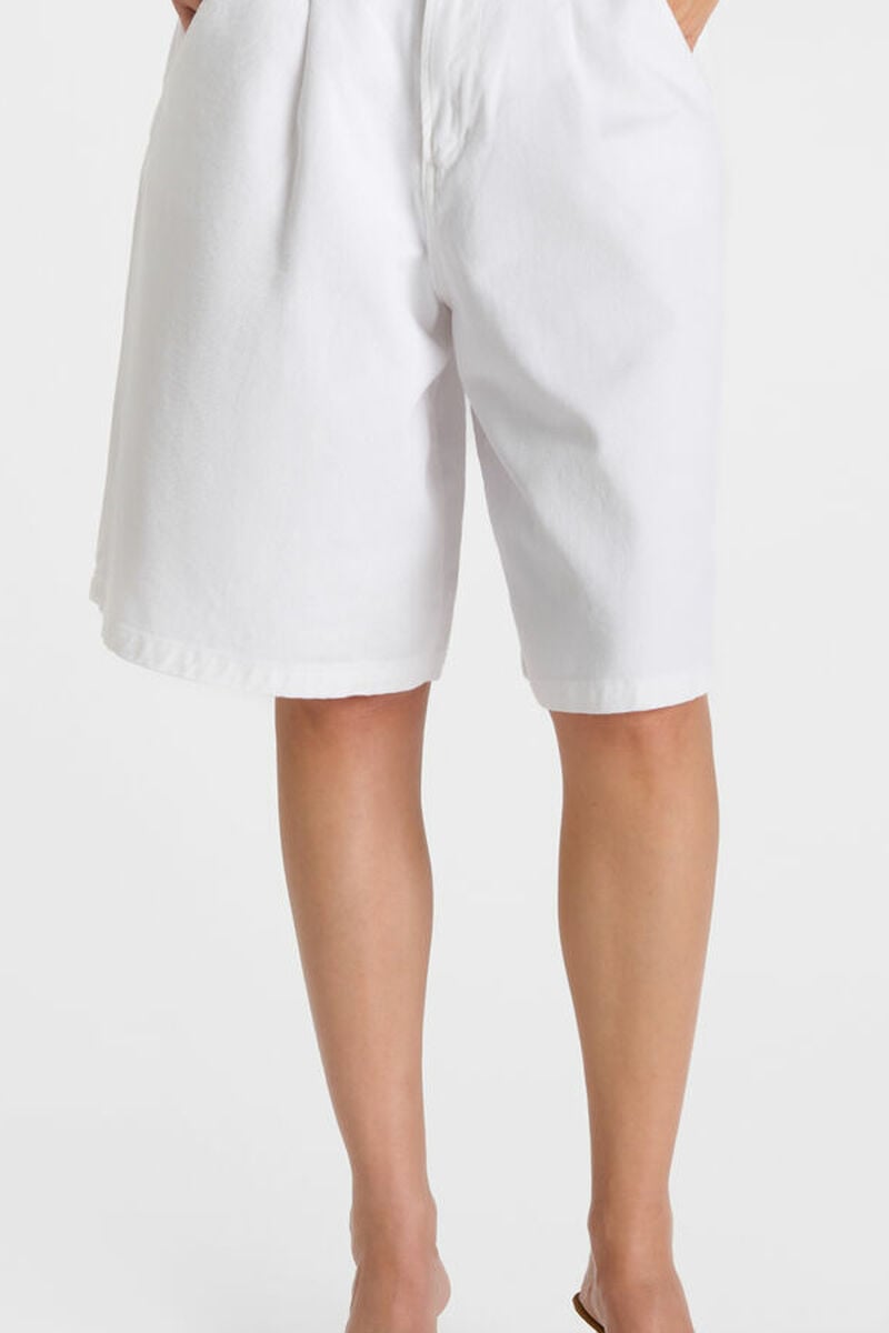 High-waisted zip-front denim Bermuda shorts LE TEMPS DES CERISES White