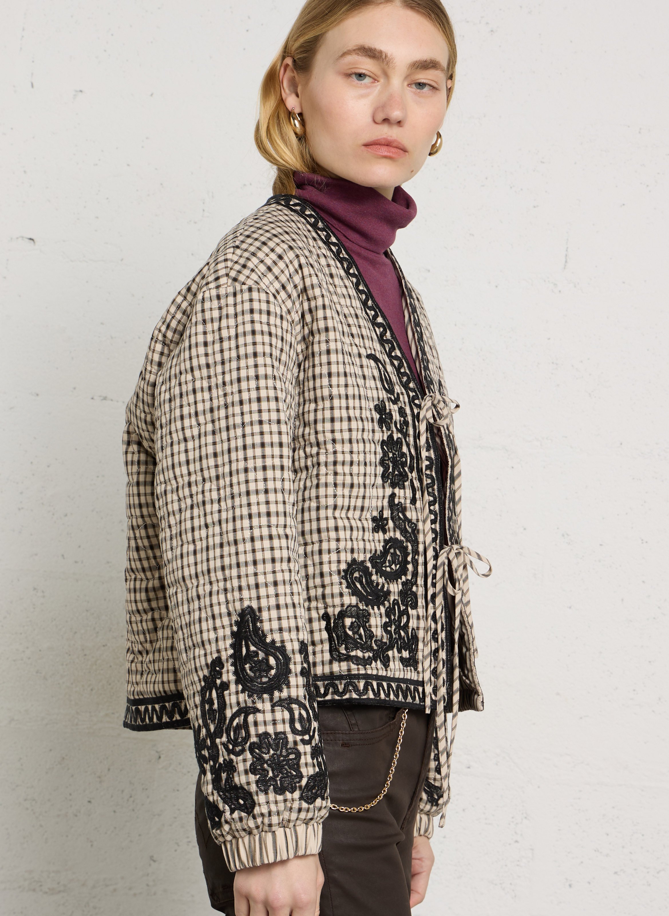 Veste droite à motif vichy en coton mélangé THE KORNER Beige