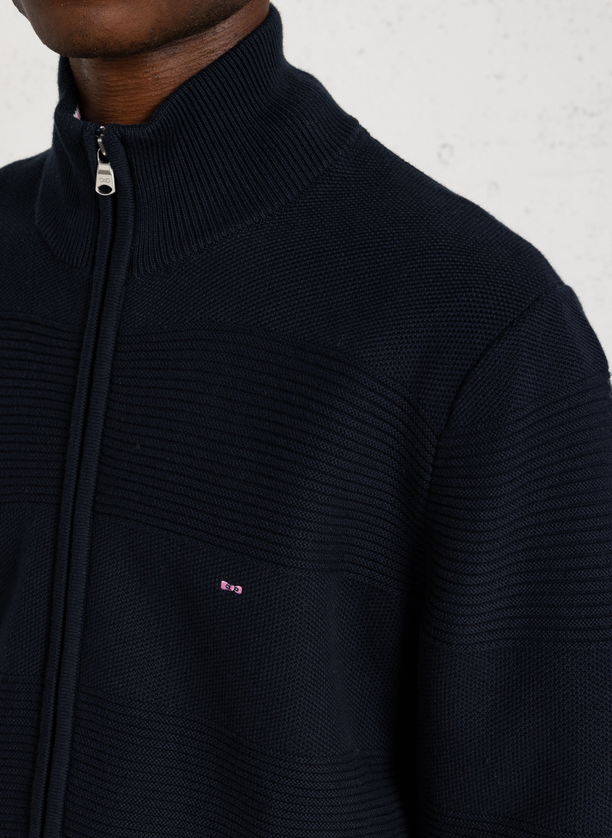 Straight zip-up stand-collar cardigan in a cotton blend EDEN PARK Blue