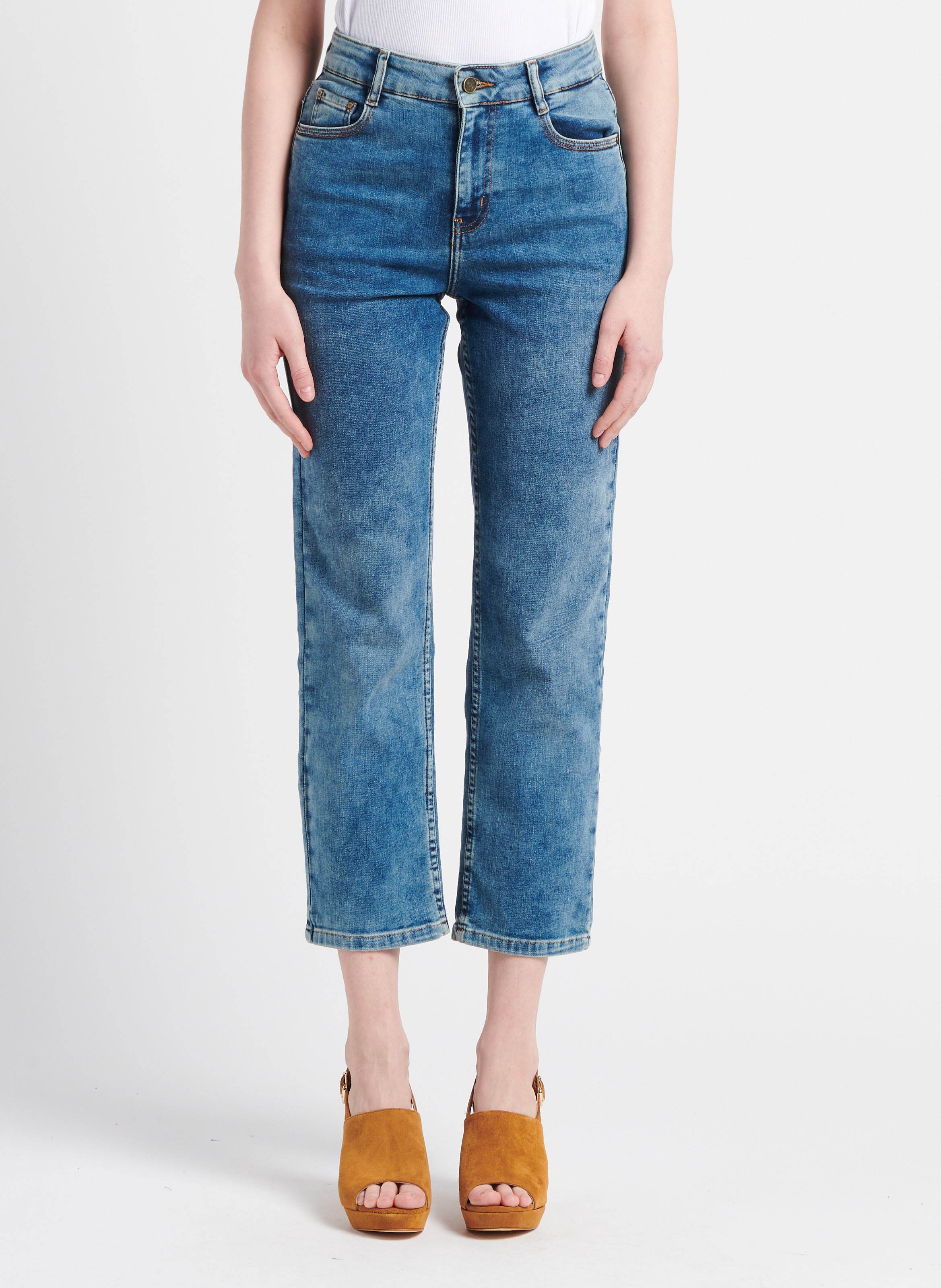 Jean en coton mélangé anthracite uni avec une coupe bootcut et cinq