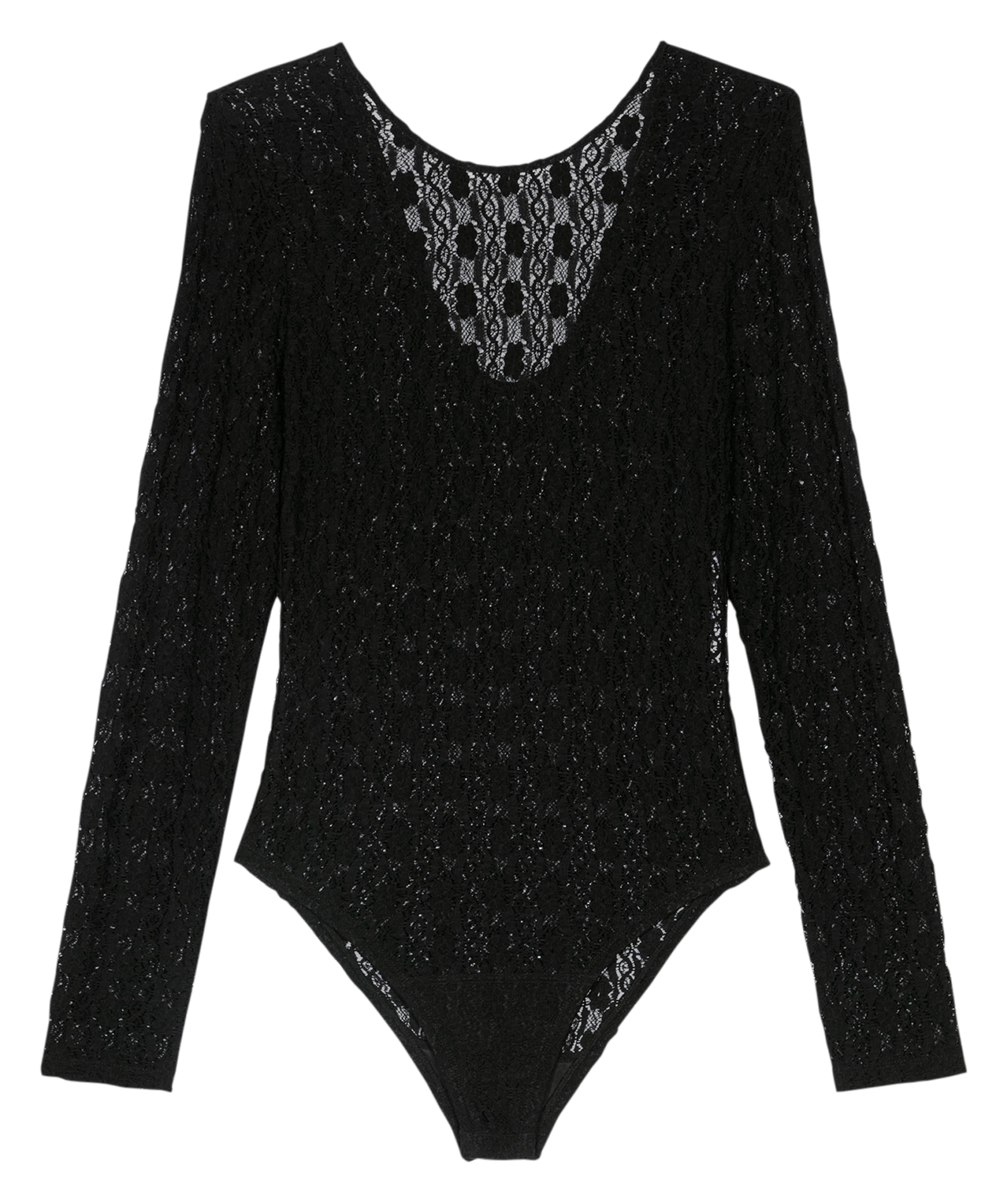 Aansluitende bodysuit van gebloemd kant met ronde hals ZwartMAJE