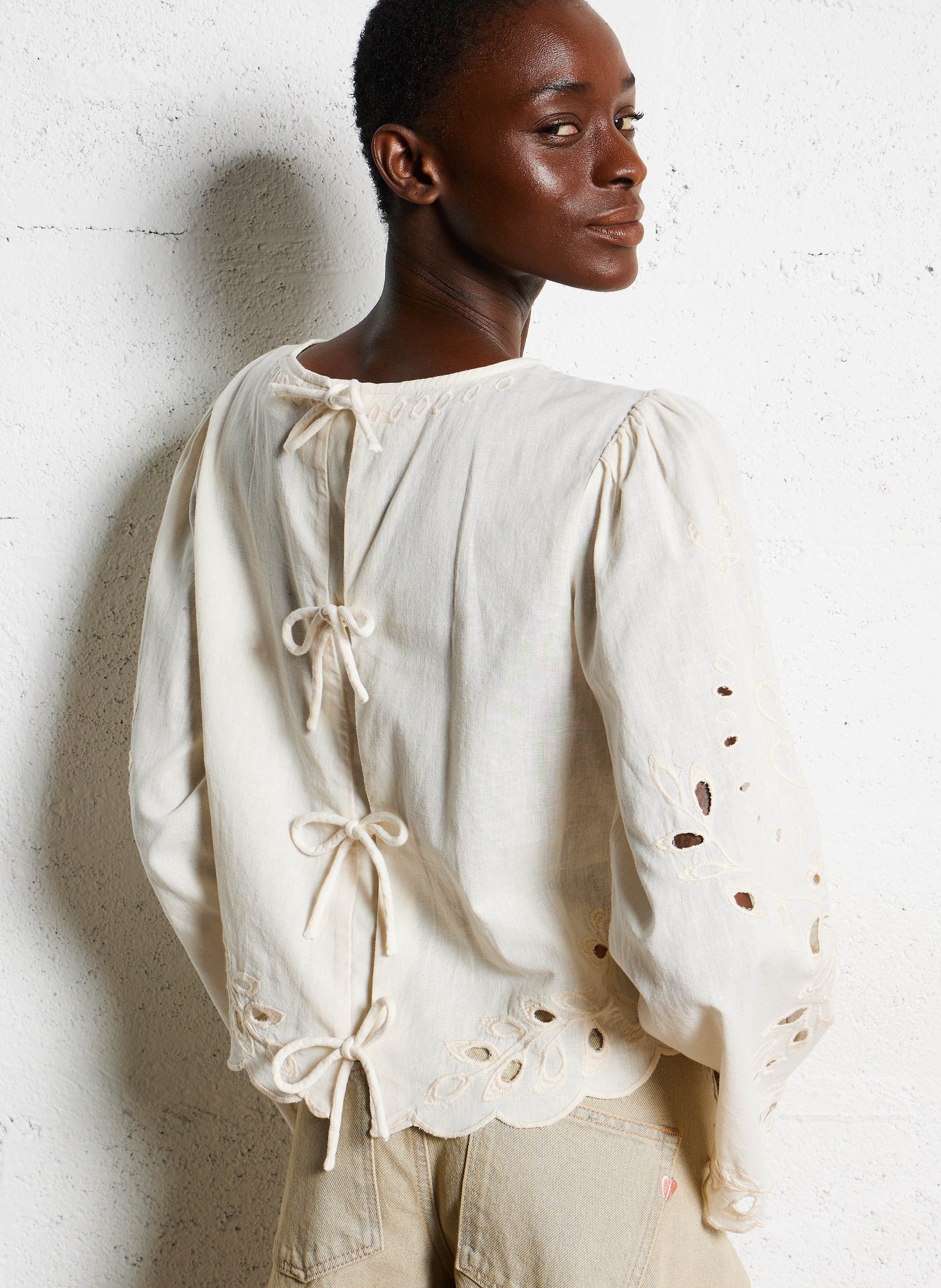 Straight blouse in embroidered blended organic cotton FABIENNE CHAPOT White