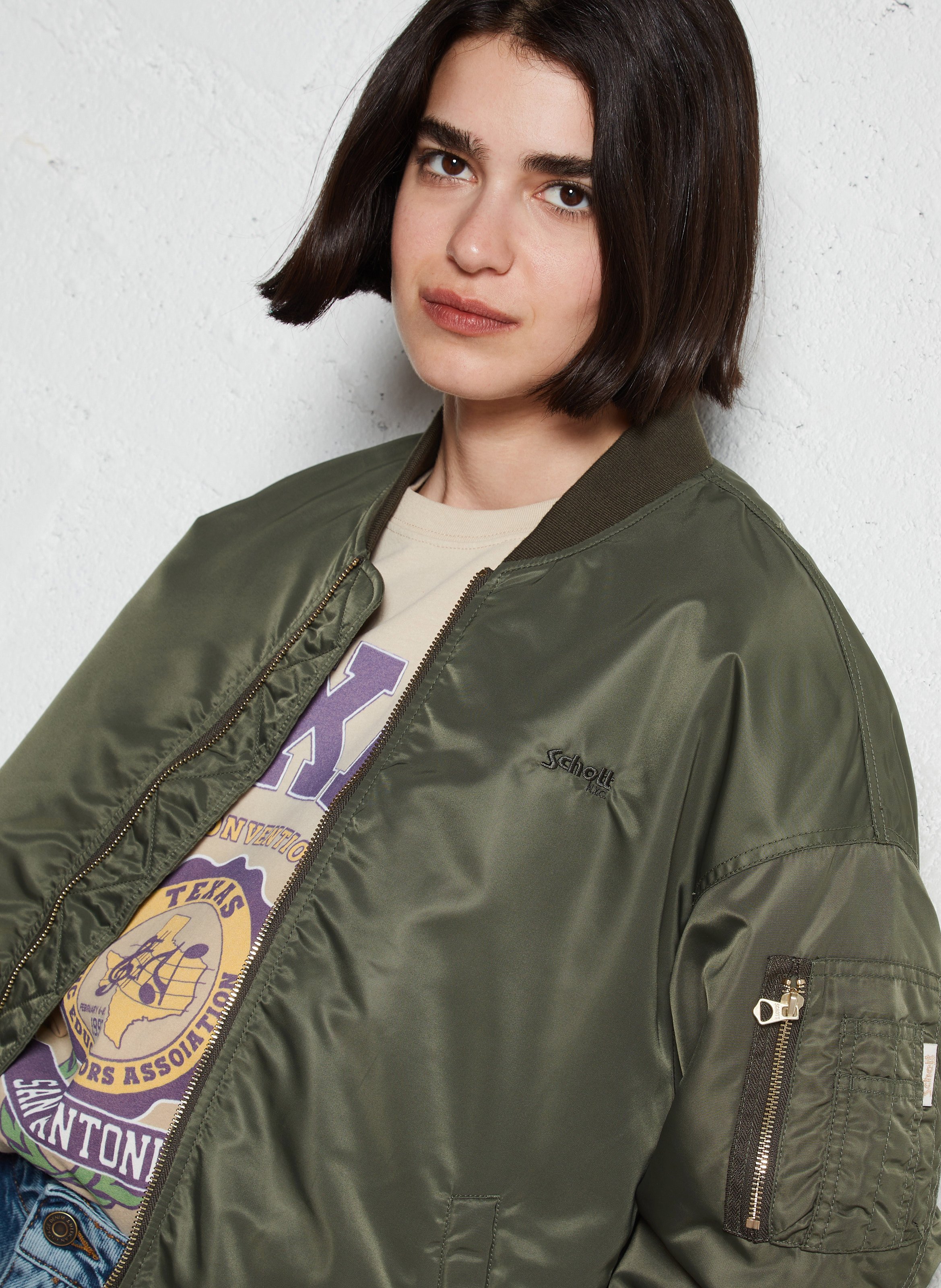 Veste col teddy  SCHOTT Vert