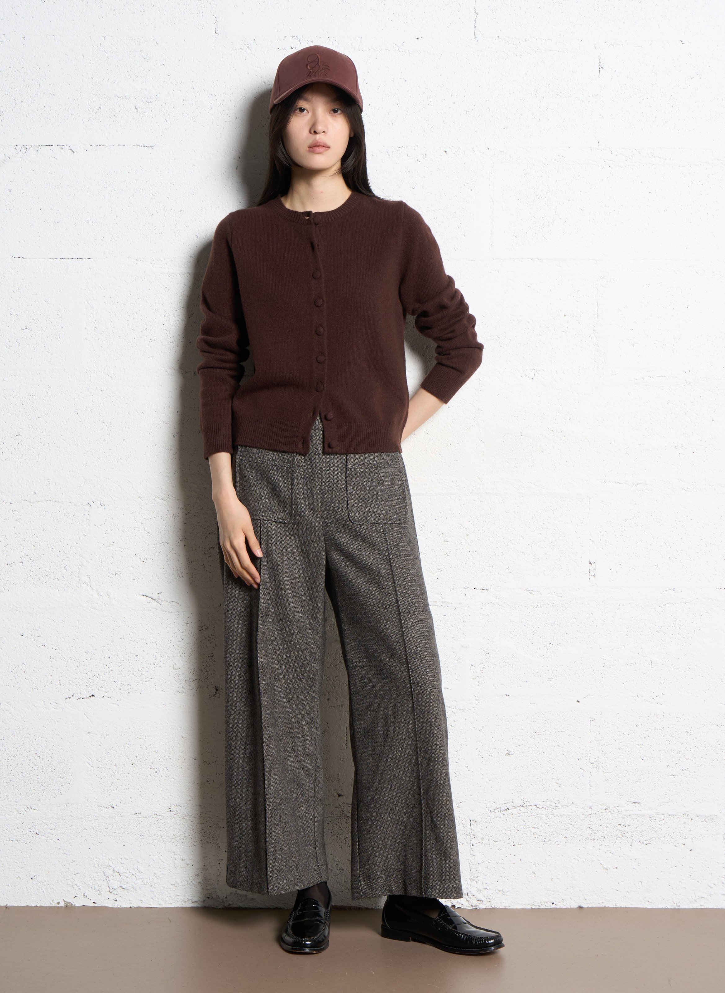 Gilet droit col rond en laine SUNCOO Marron