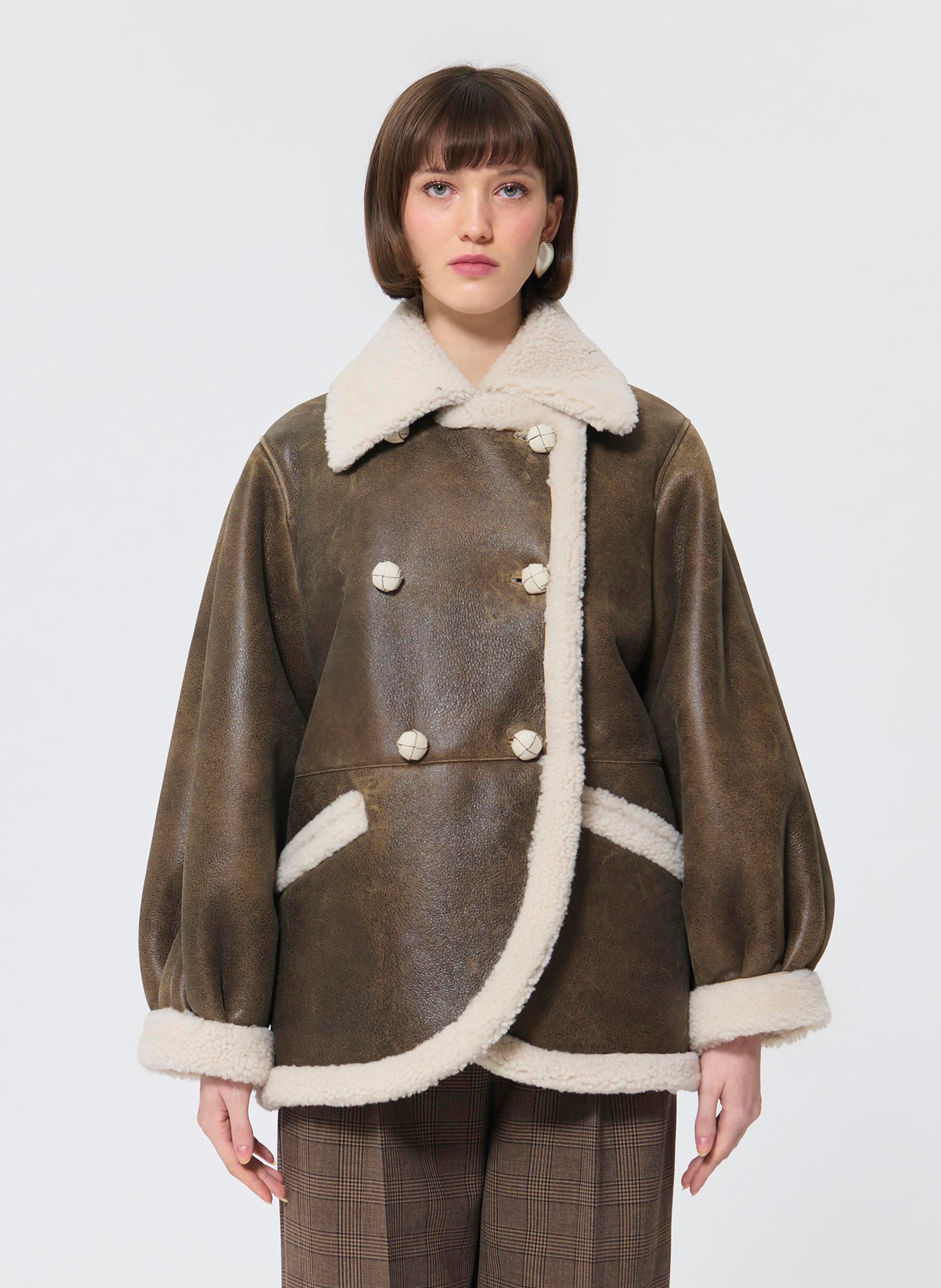 Oversized leather jacket TARA JARMON Brown