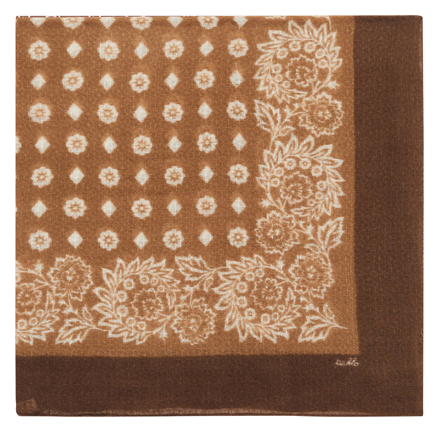 Printed wool and silk scarf PABLO Brown