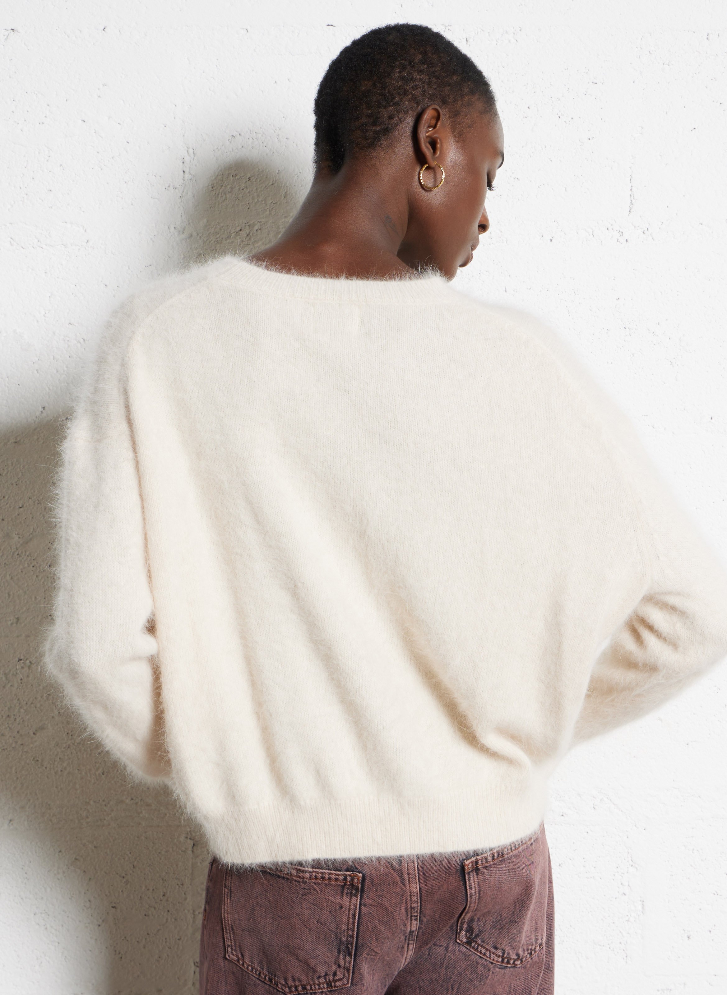 Pull oversize col rond en angora mélangé BELLEROSE Beige