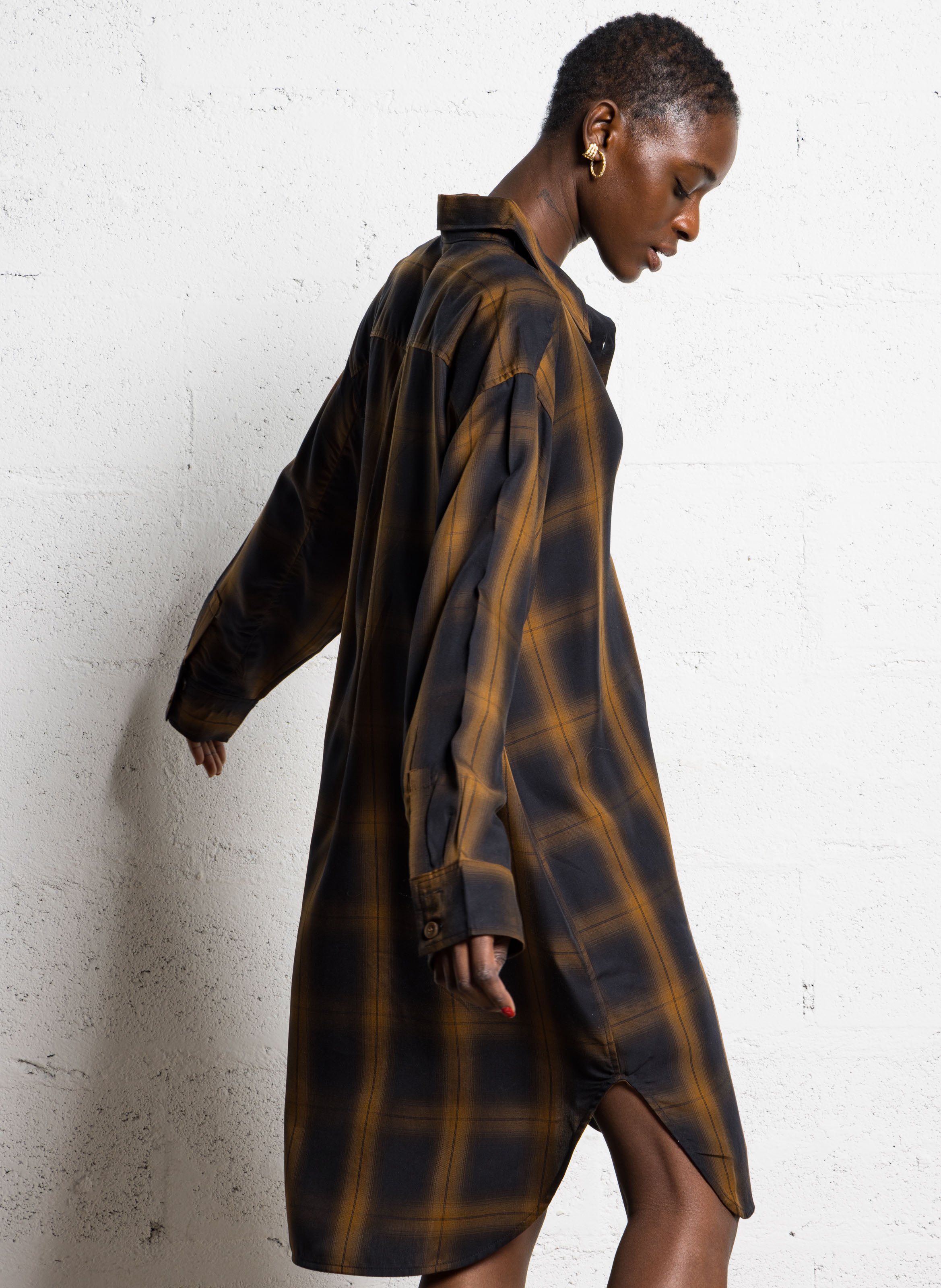 Robe courte chemise oversize à carreaux SEE U SOON Noir