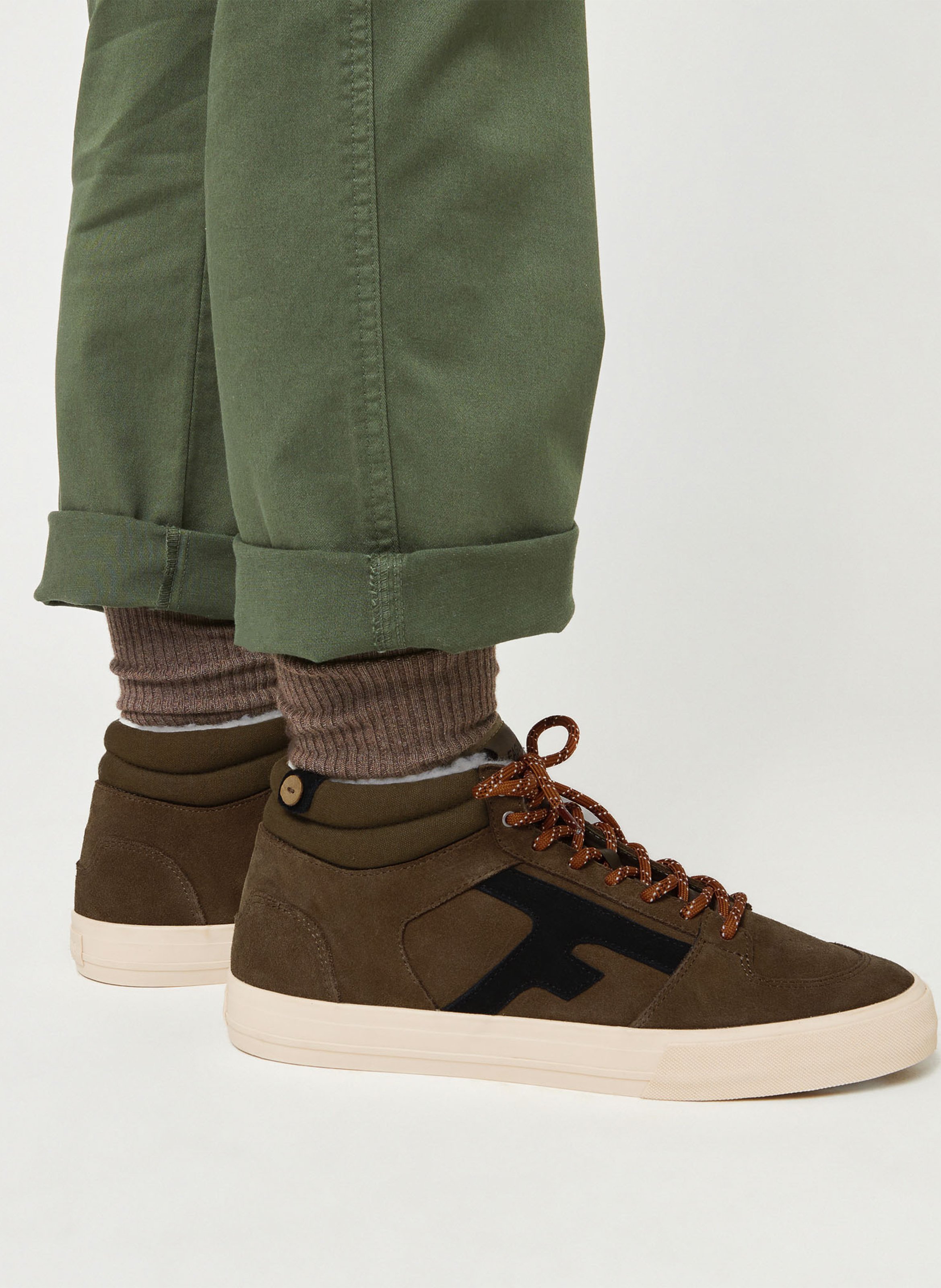 Halfhoge sneakers van gemengd leer FAGUO Kaki