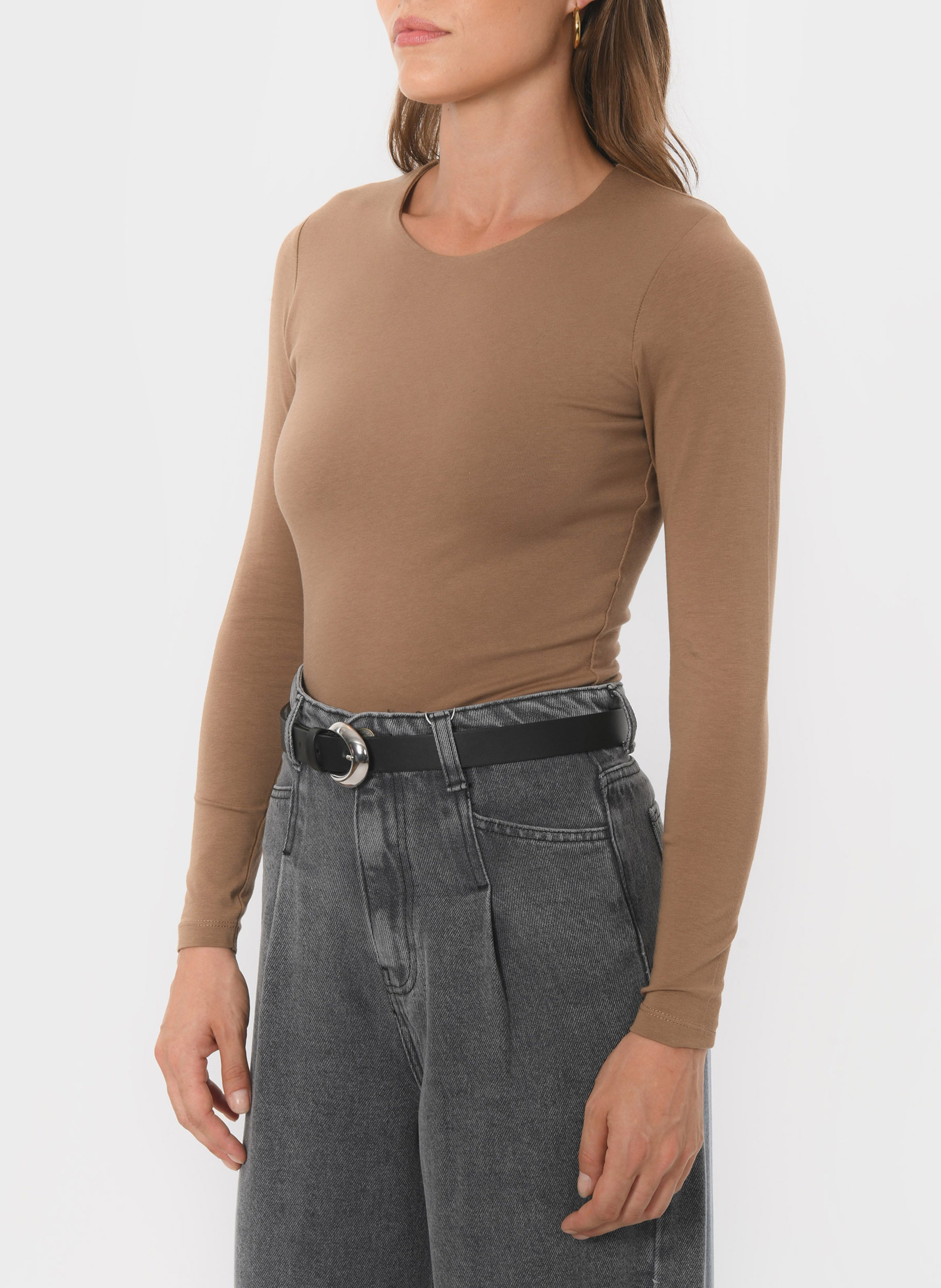 Tee-shirt moulant col rond en coton mélangé KOOKAI Beige