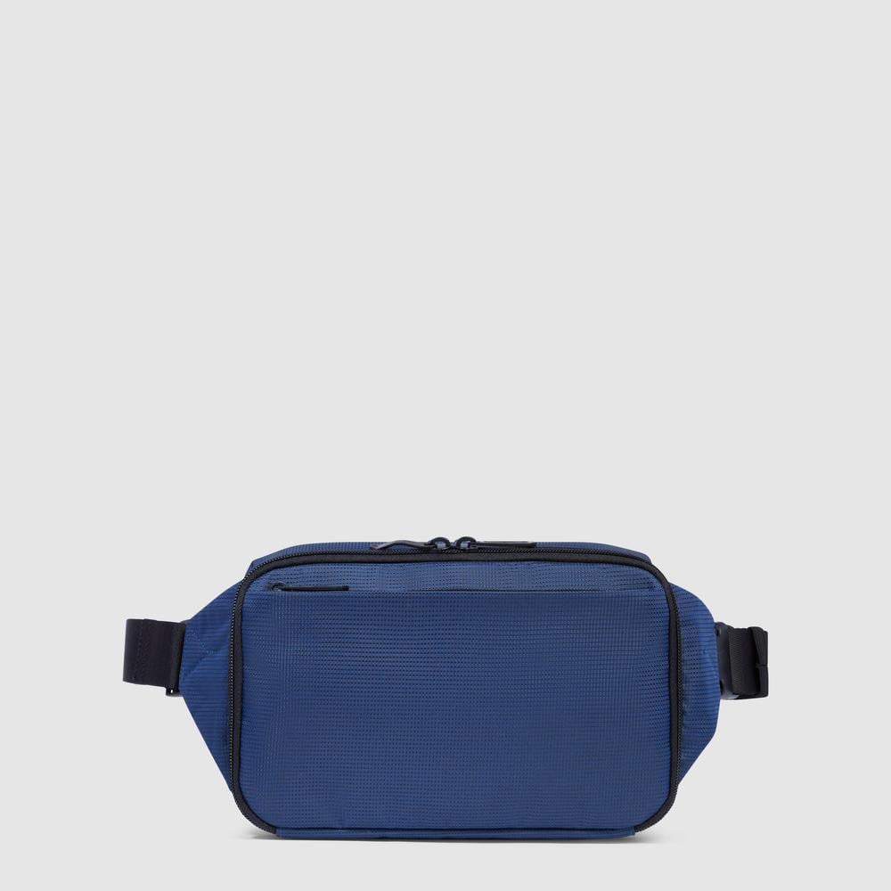 Fanny pack in recycled fabric and bio-sourced material with RFID protection PIQUADRO Blue