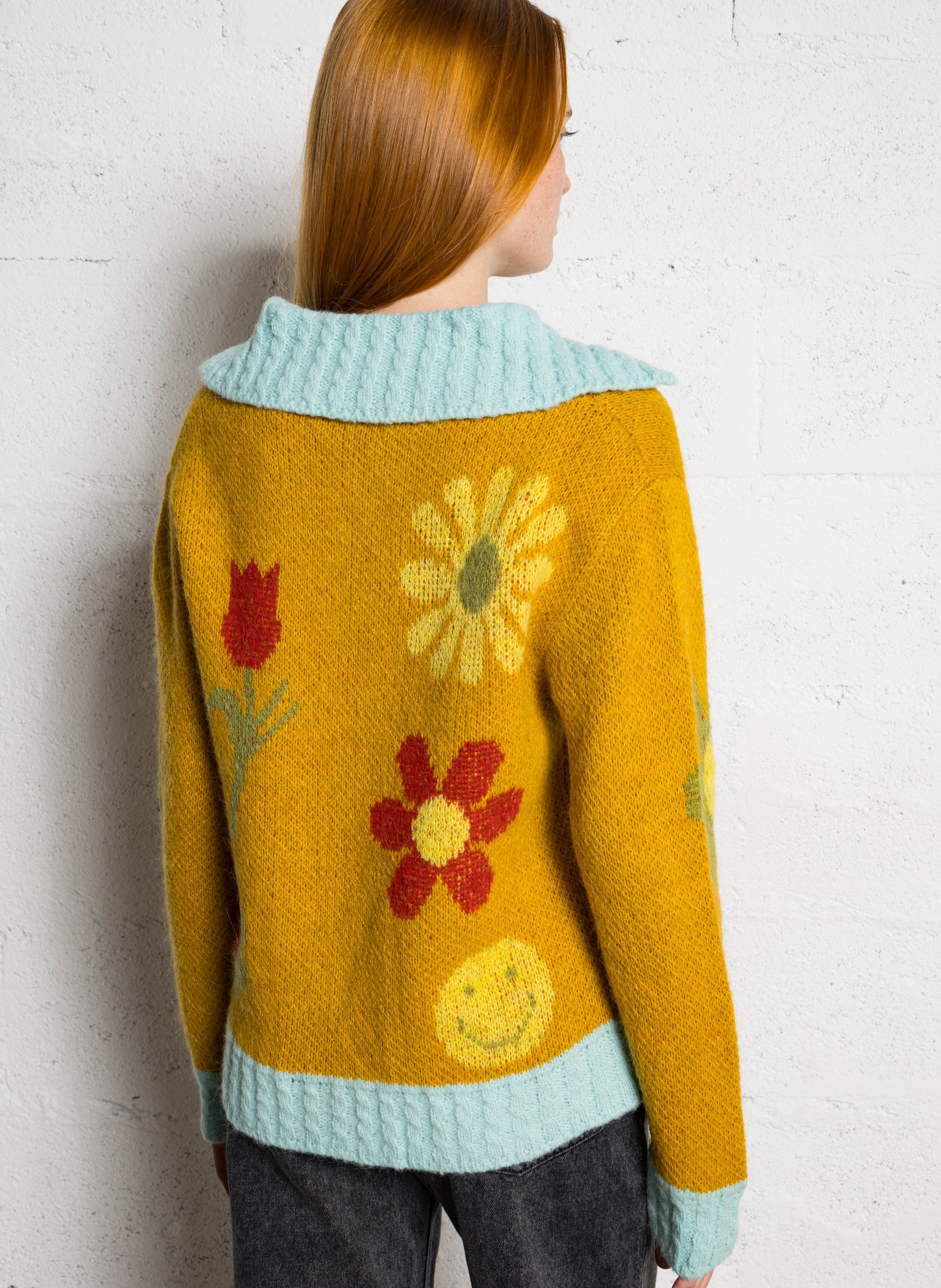 Pull oversize col V à motifs DR BLOOM Doré