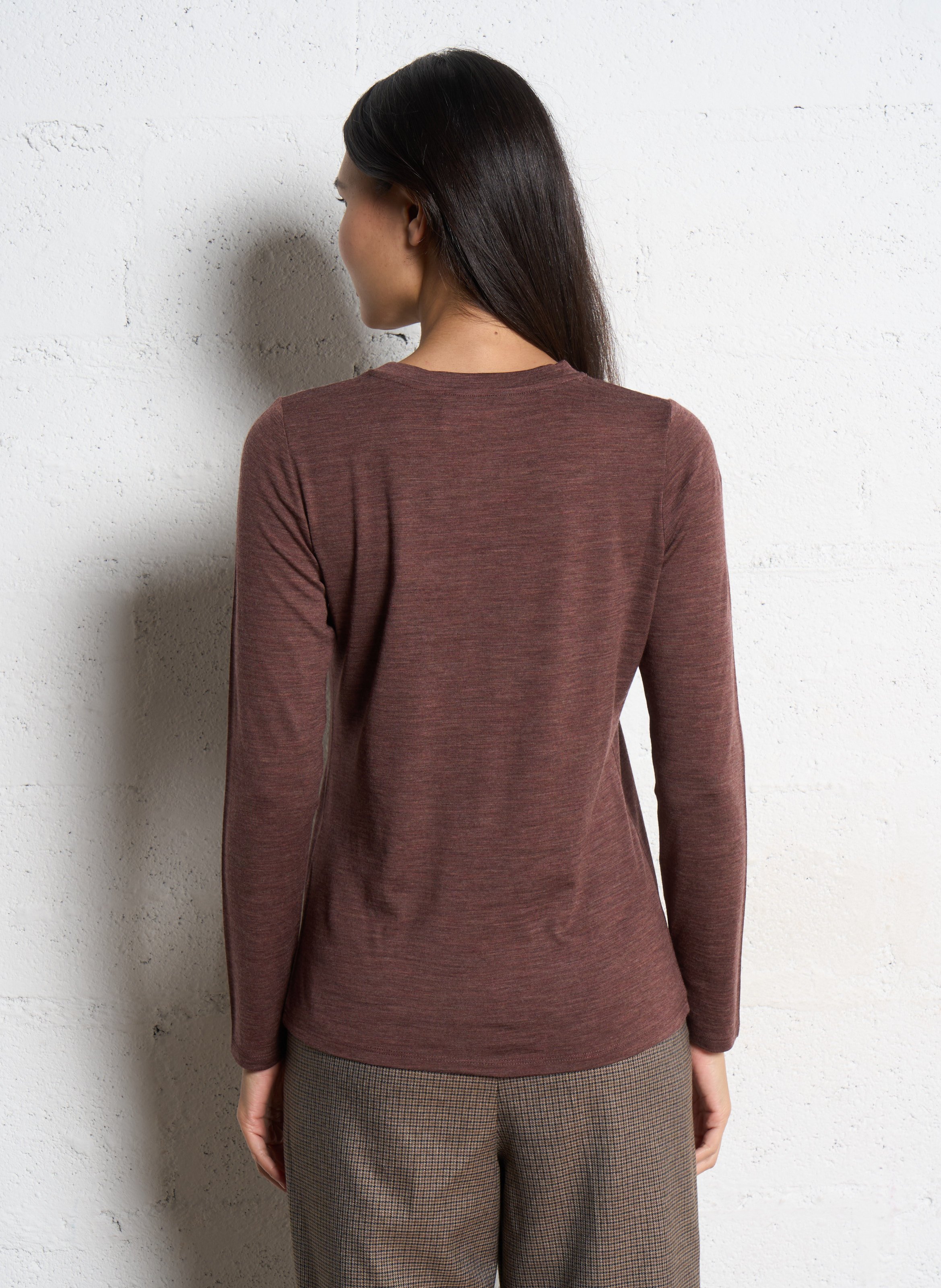 Round neck plain wool t-shirt MAISON 123 Purple
